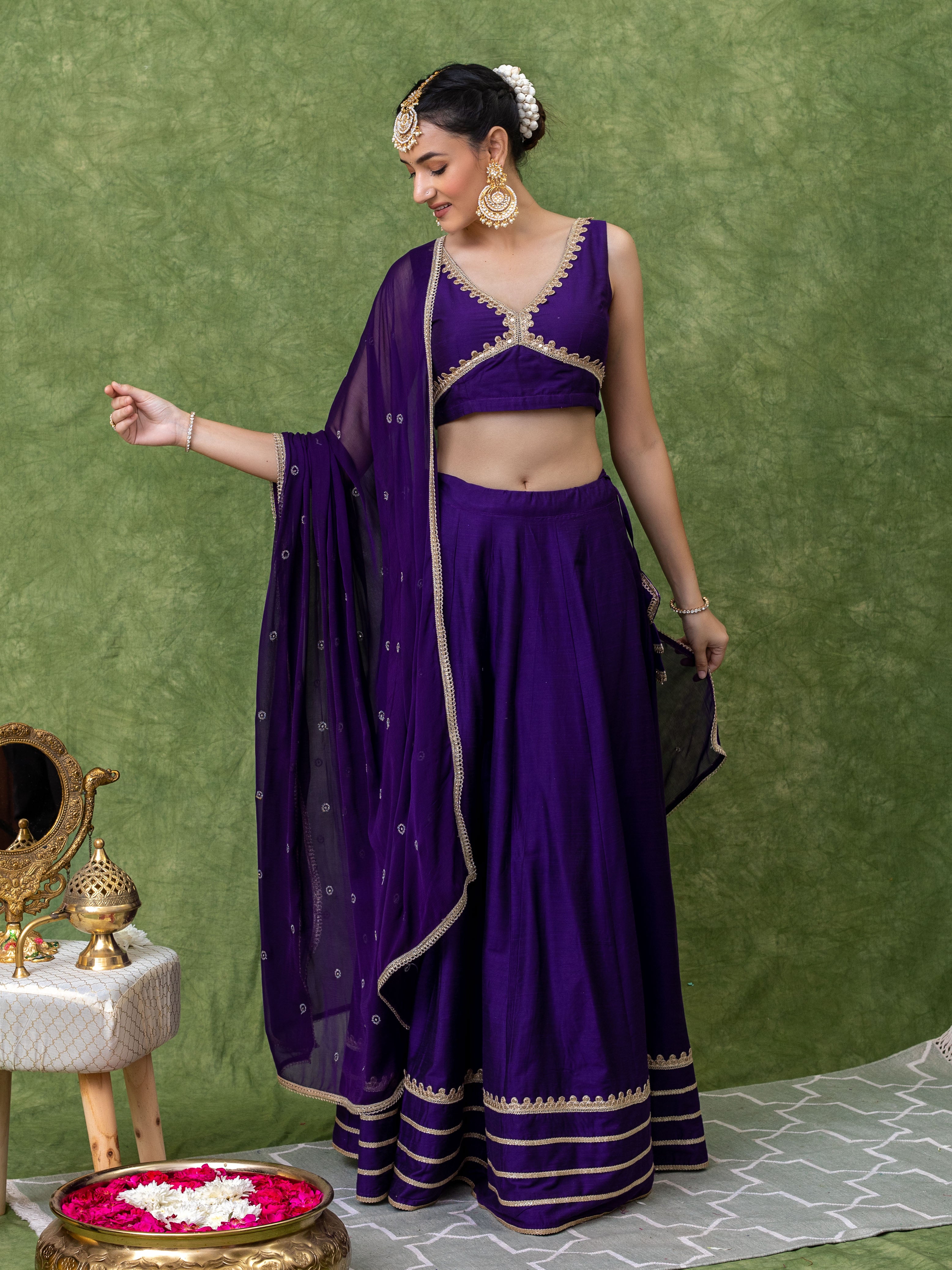 Purple Lehenga Set with Embroidered Dupatta and Heavy Lace