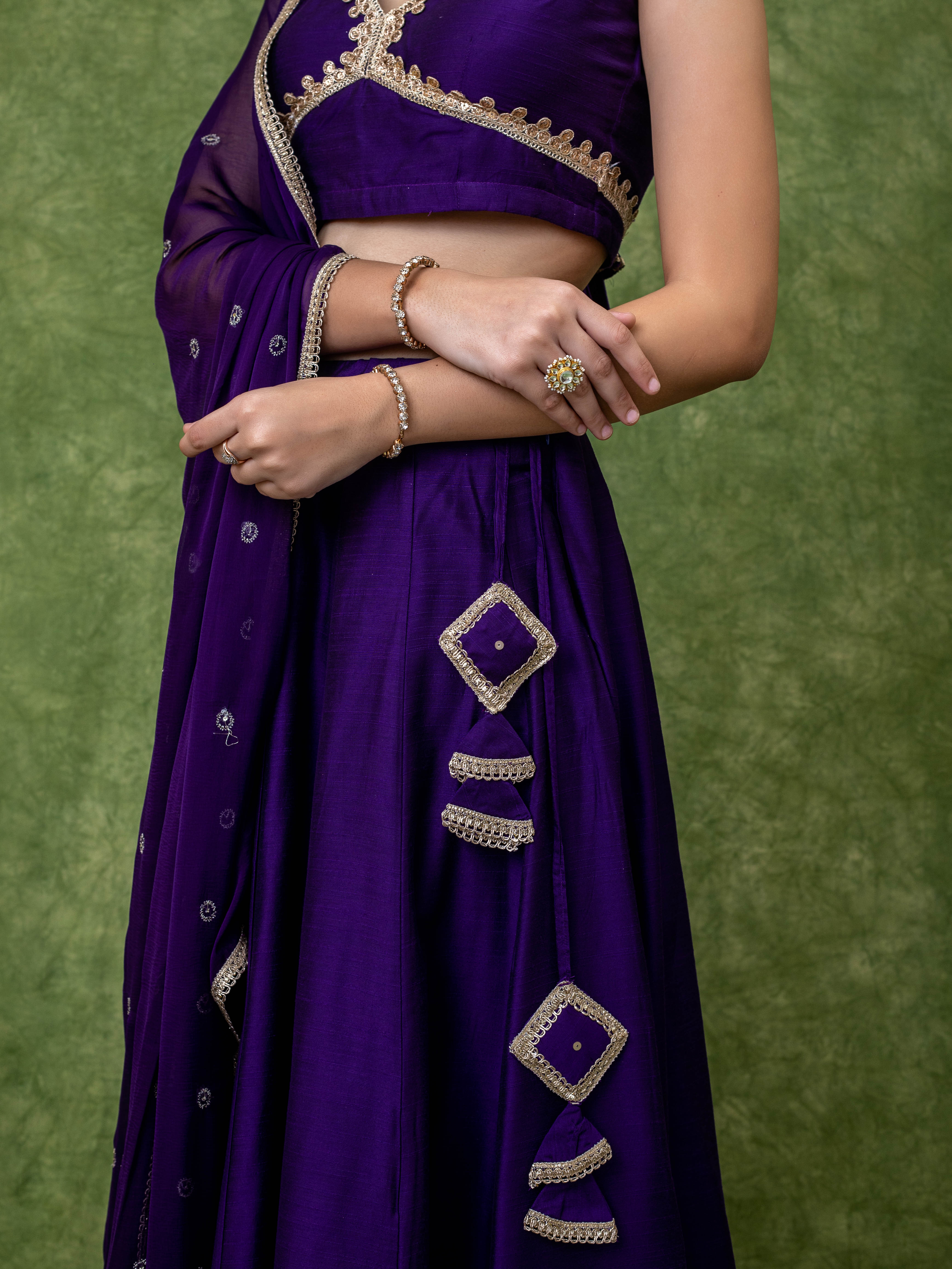 Purple Lehenga Set with Embroidered Dupatta and Heavy Lace
