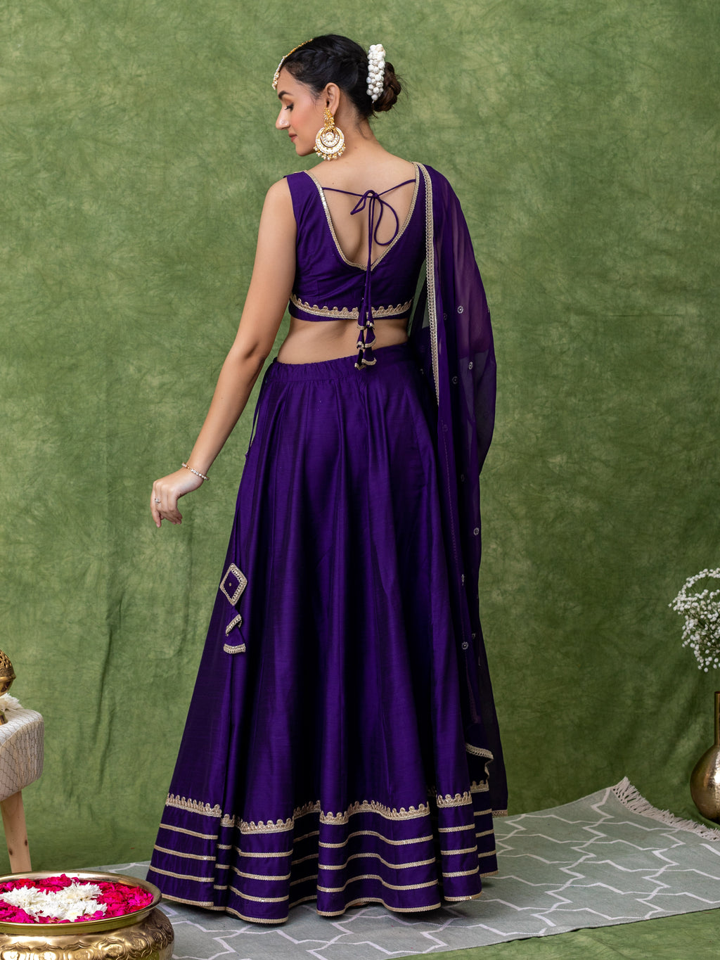 Purple Lehenga Set with Embroidered Dupatta and Heavy Lace