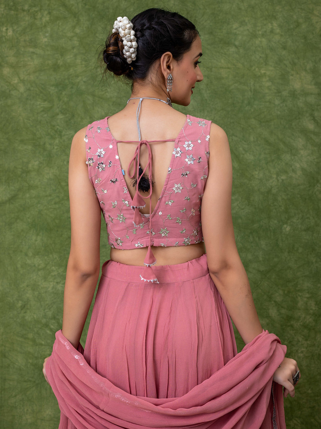 Sequin Embroidered Georgette Pastel Pink Lehenga Sets