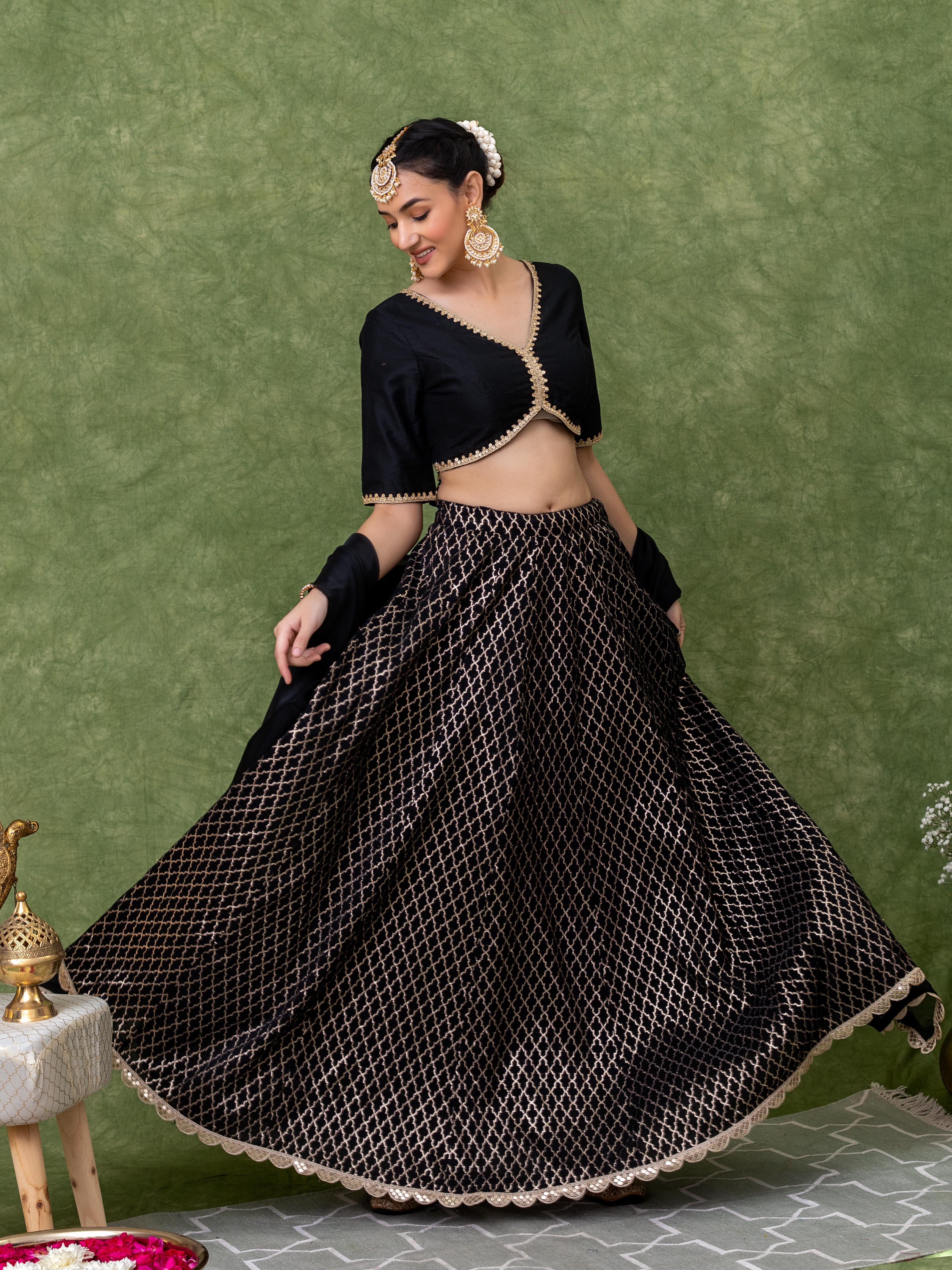 Black Jacquard Lehenga Set