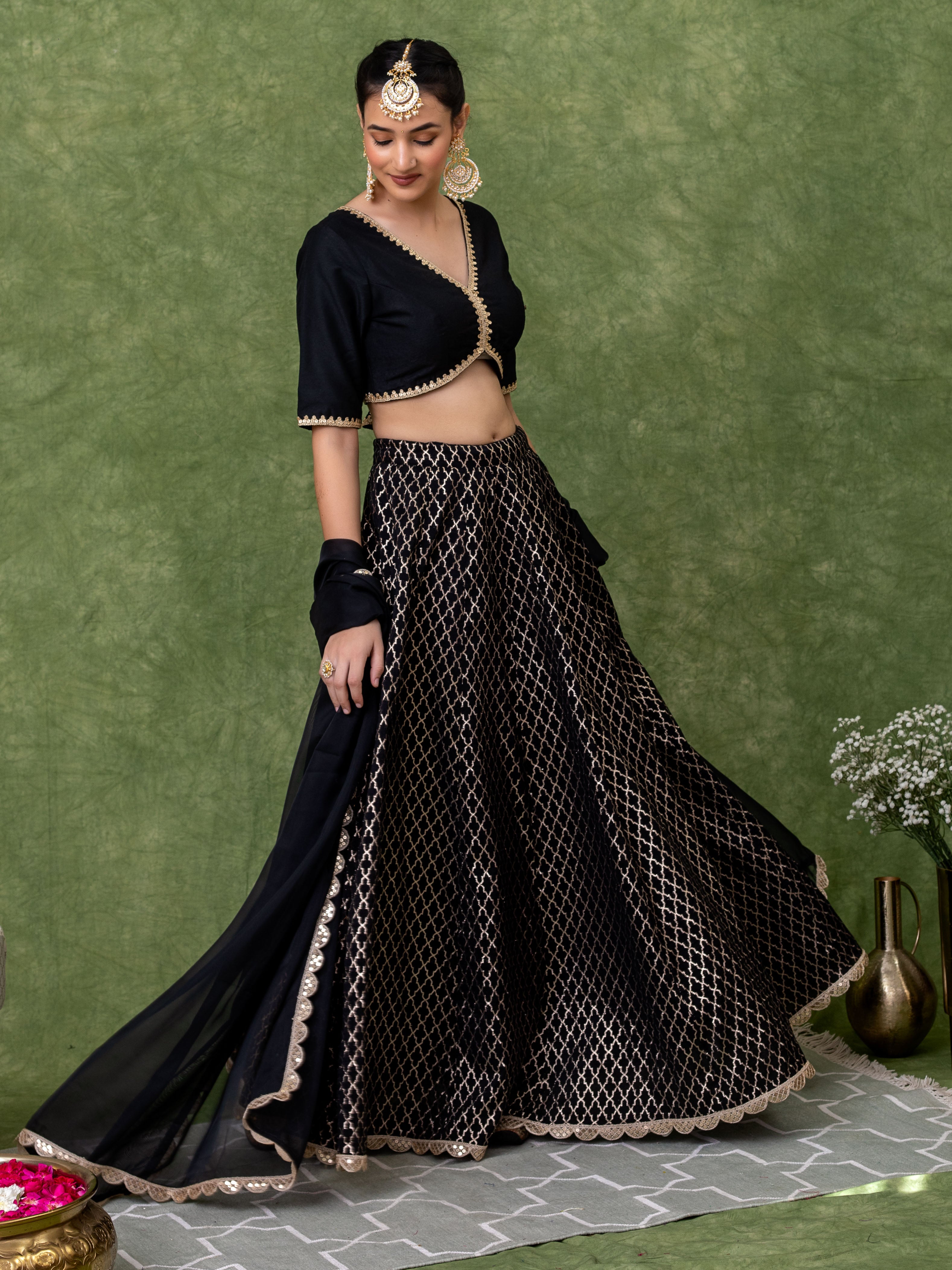 Black Jacquard Lehenga Set