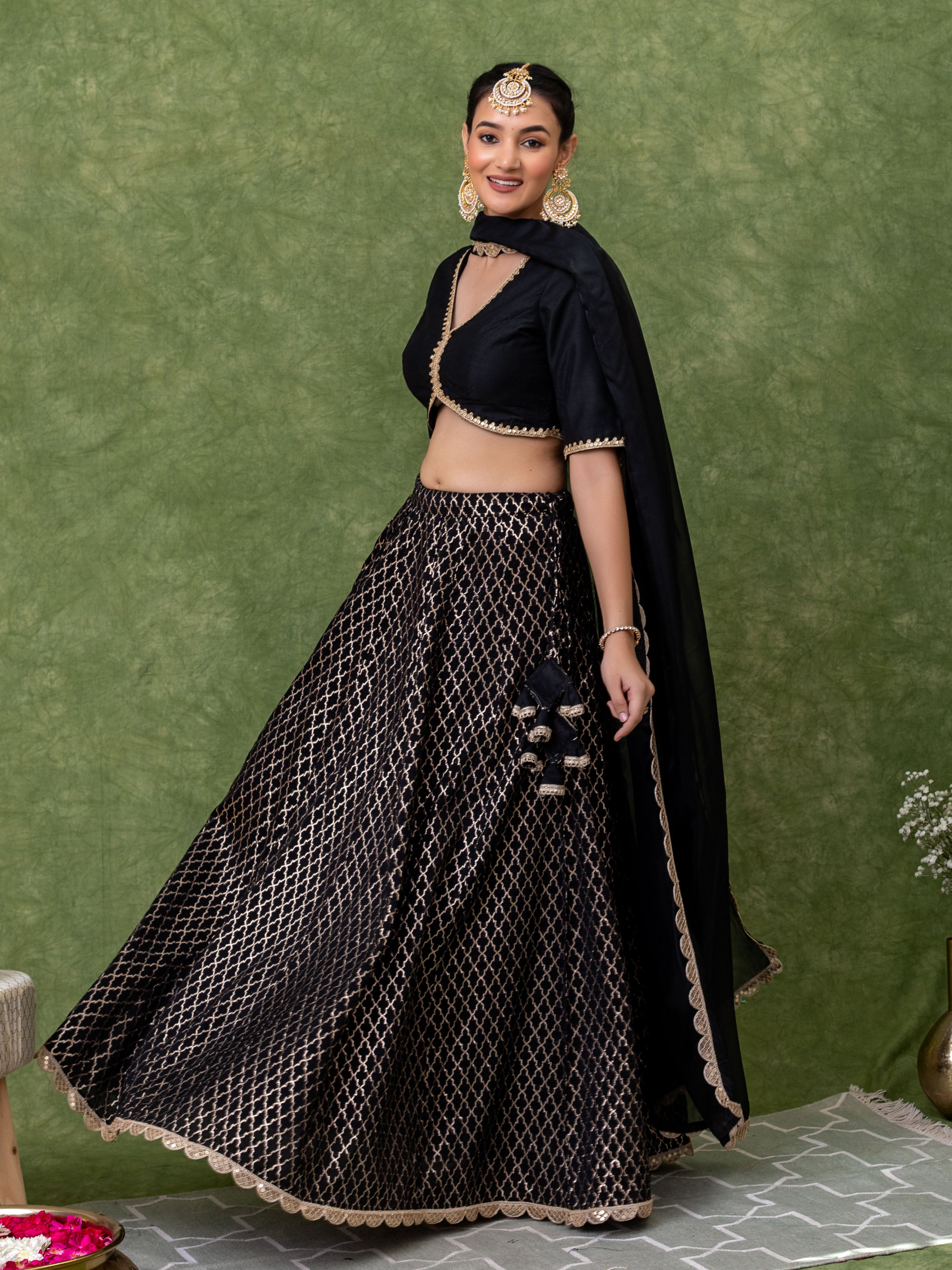 Black Jacquard Lehenga Set