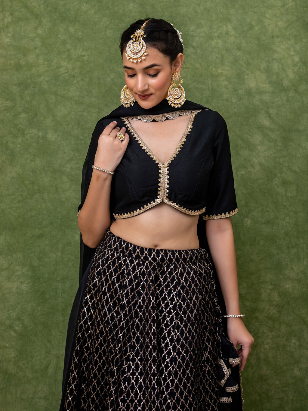 Black Jacquard Lehenga Set