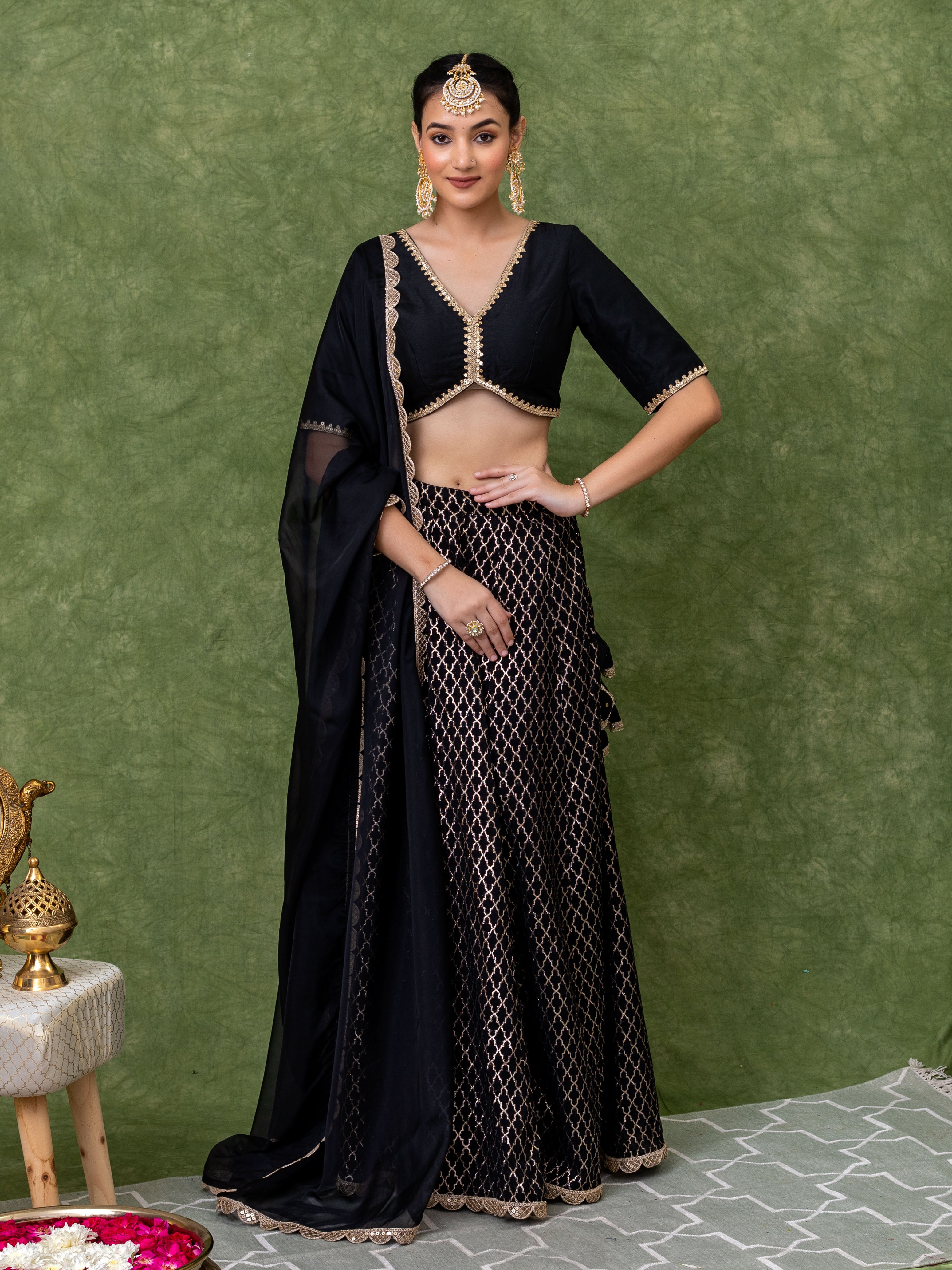 Black Jacquard Lehenga Set