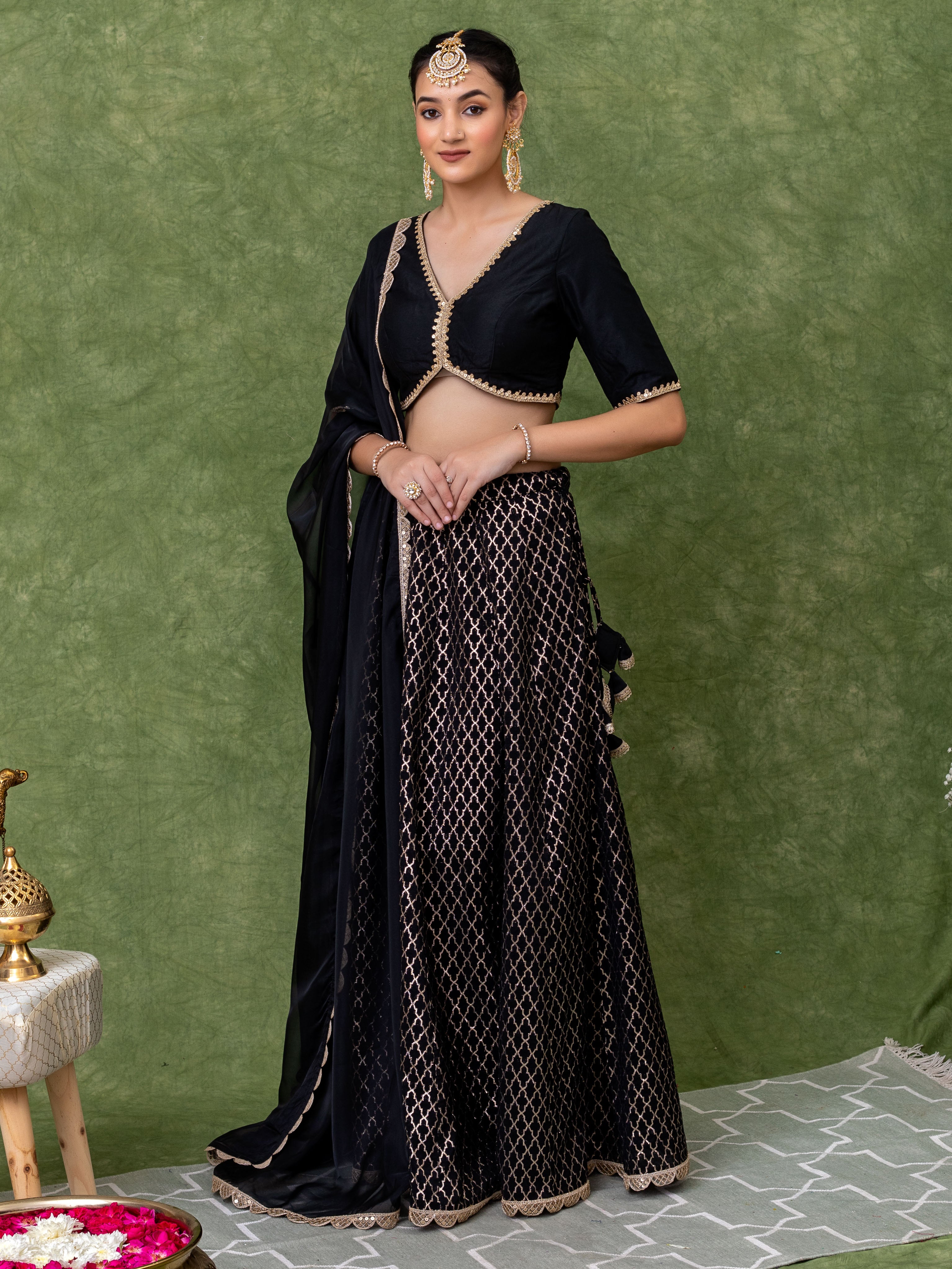 Black Jacquard Lehenga Set