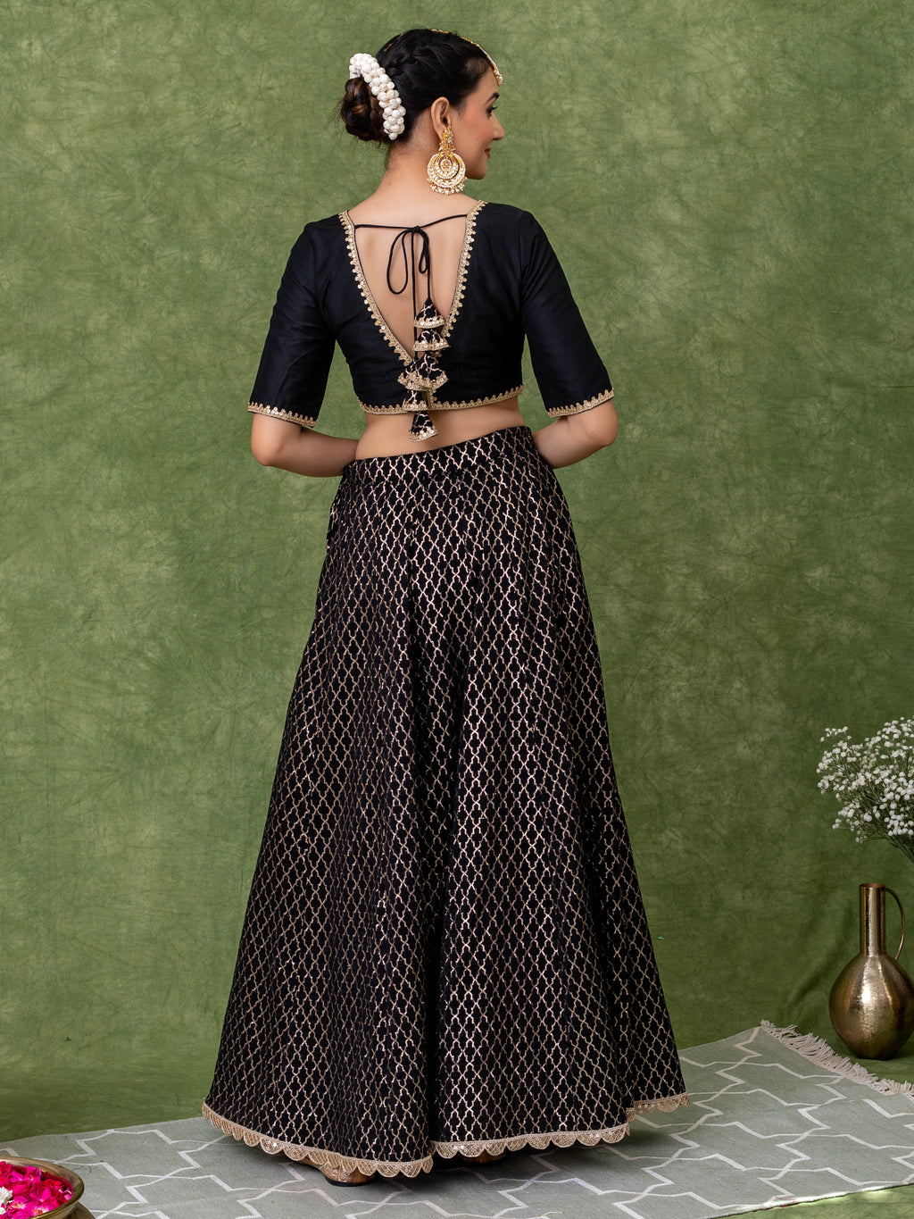 Black Jacquard Lehenga Set