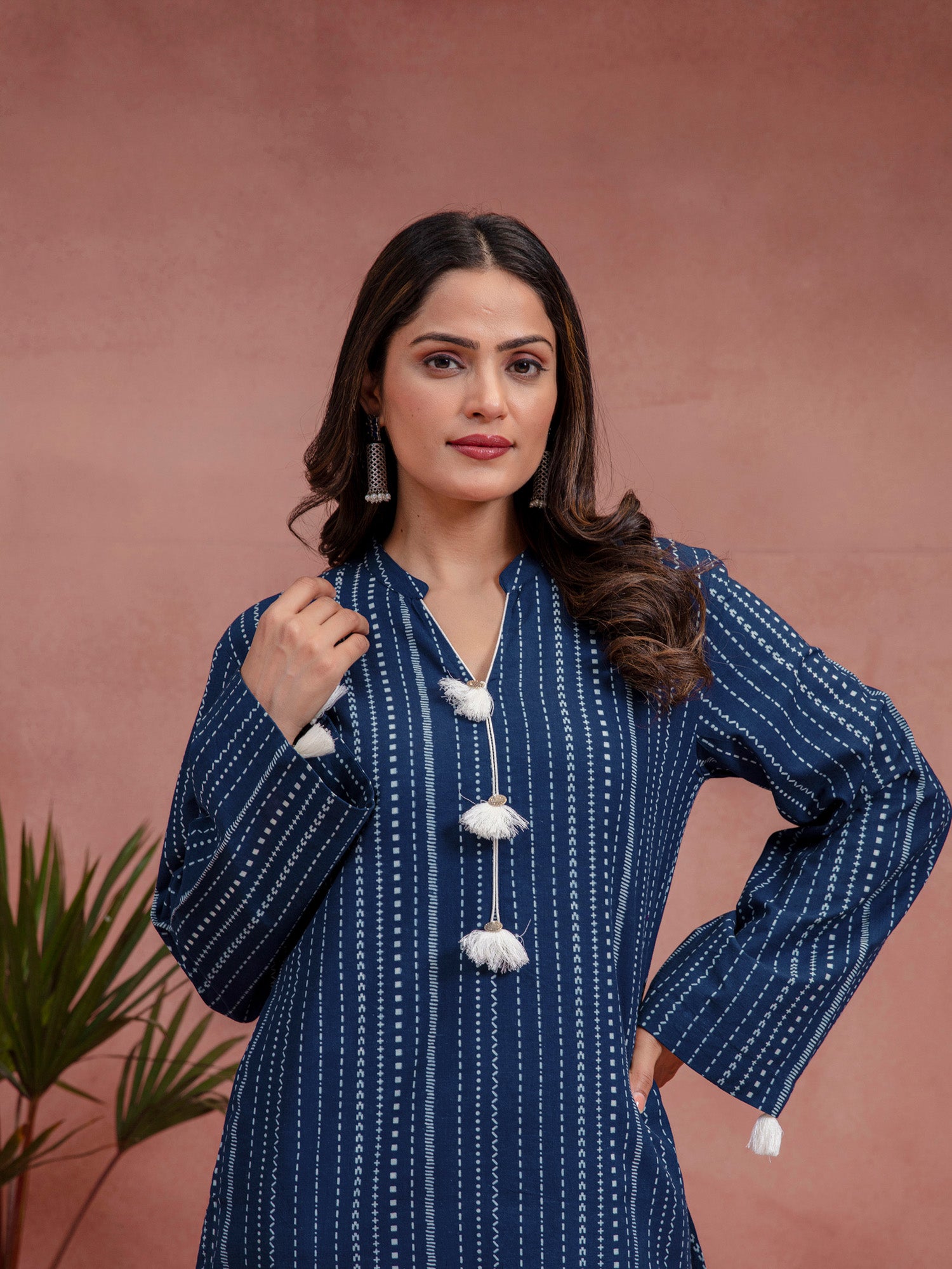 Indigo Cotton Printed A-Line Kurta Set