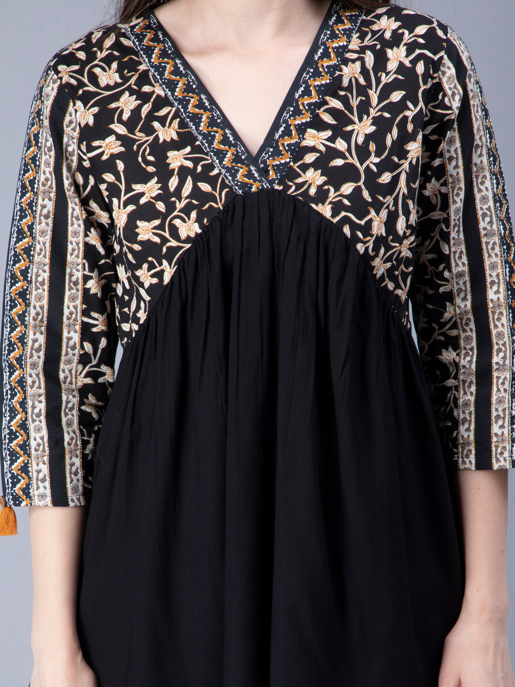 Cotton Paplum Style V Neck Black Ethnic Top