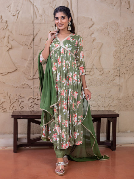 Green floral Printed Kurta Set