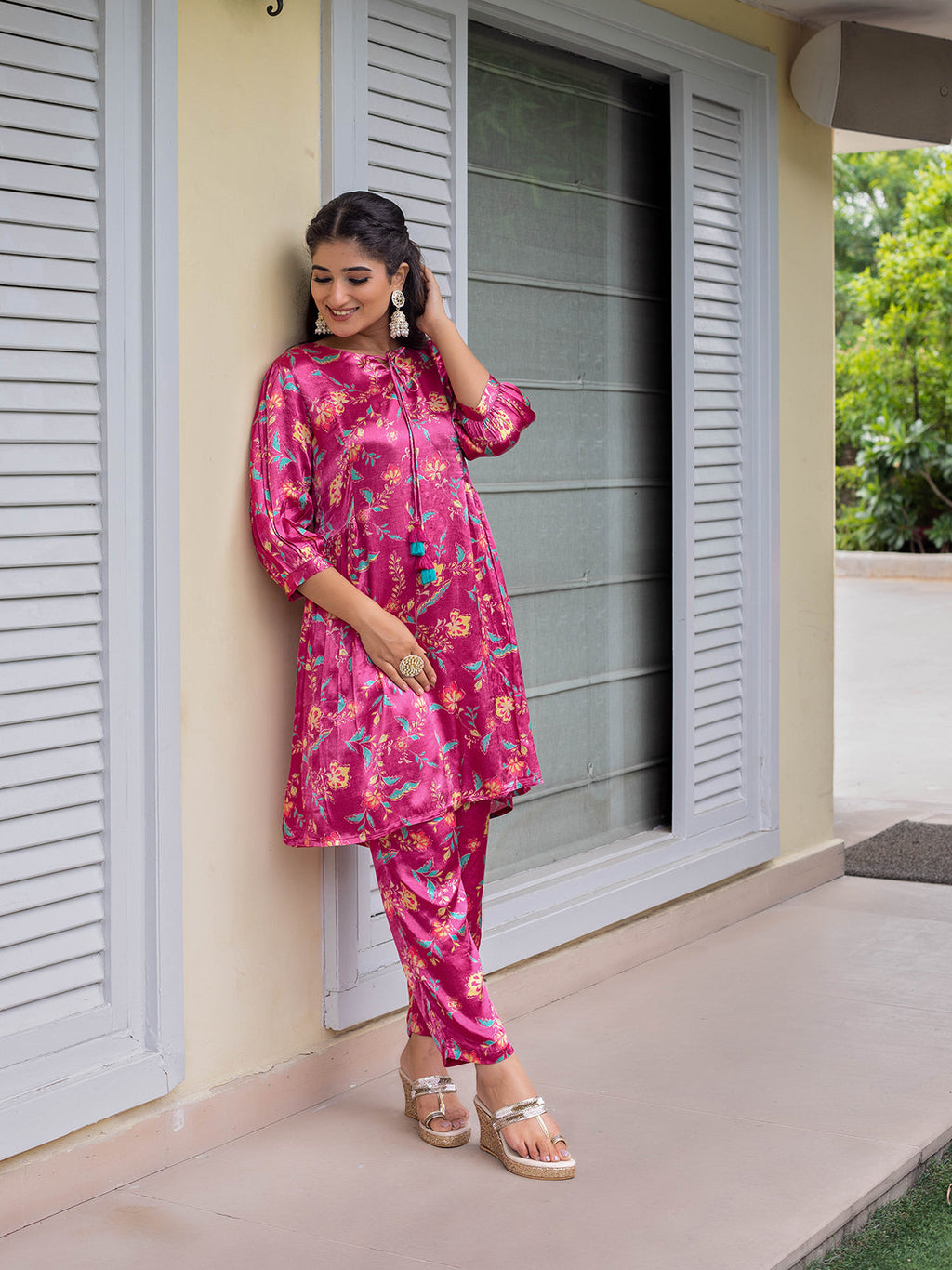 PINK SATIN CO-ORD SET WITH DIGITALLY PRINTED FLORAL JAAL