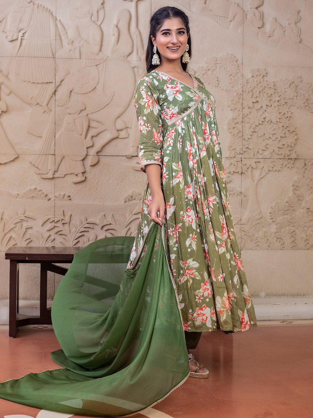 Green floral Printed Kurta Set