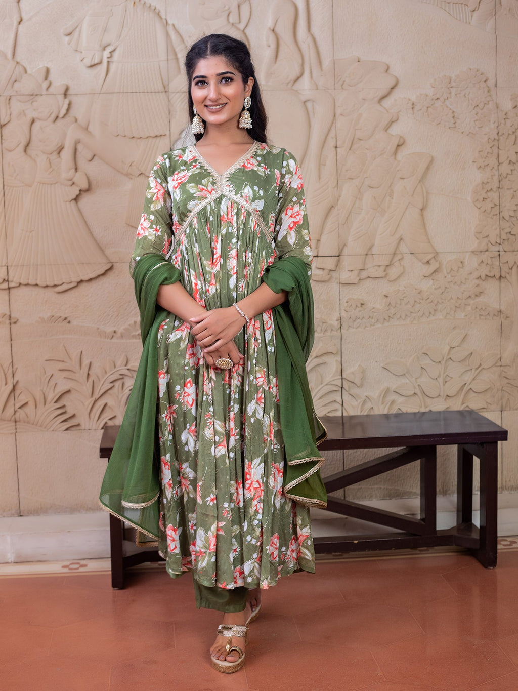 Green floral Printed Kurta Set