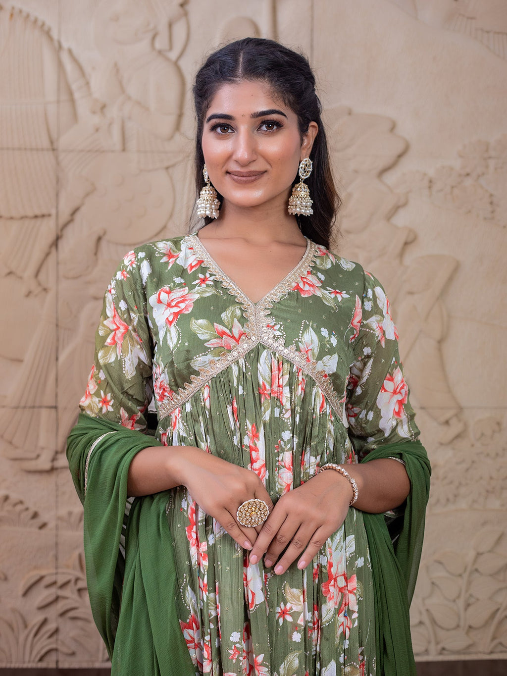 Green floral Printed Kurta Set