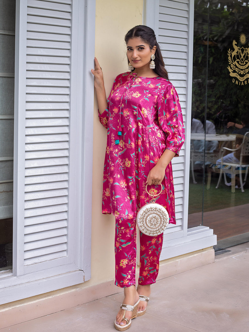 PINK SATIN CO-ORD SET WITH DIGITALLY PRINTED FLORAL JAAL