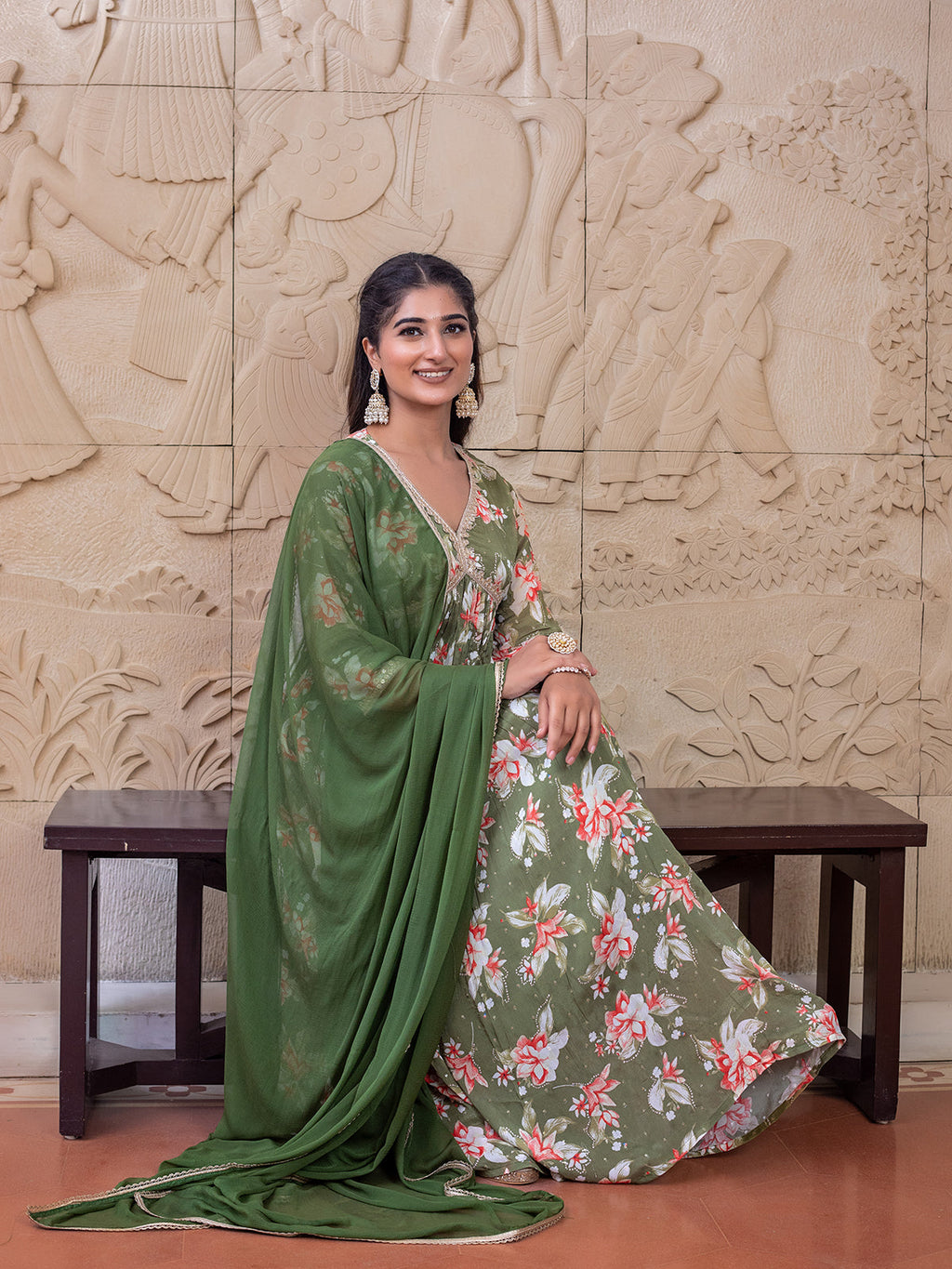 Green floral Printed Kurta Set