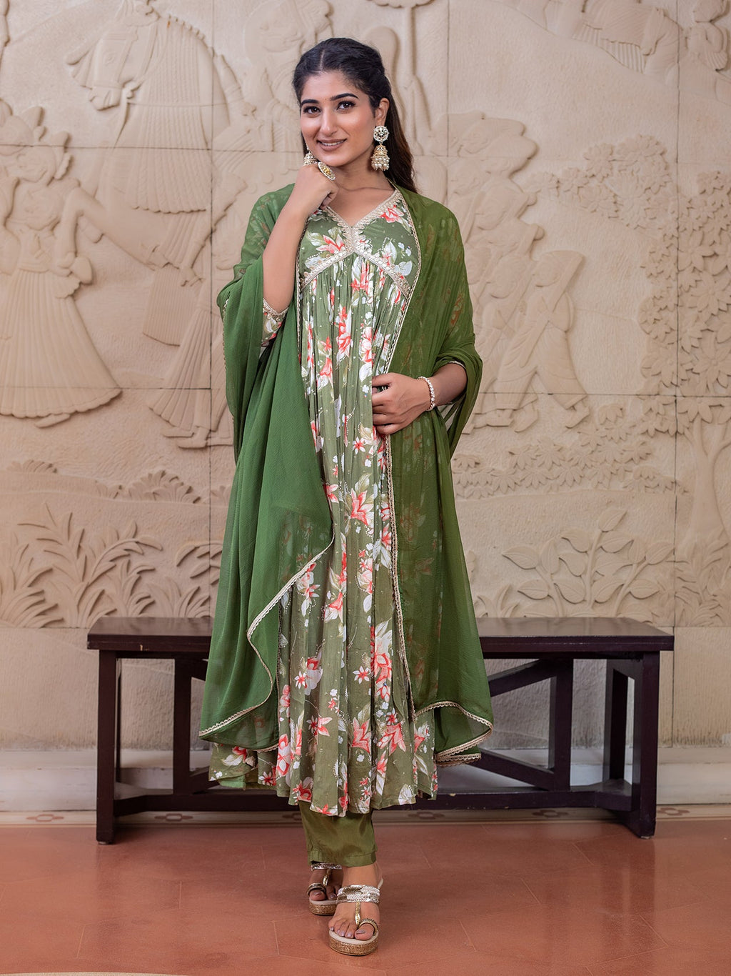 Green floral Printed Kurta Set