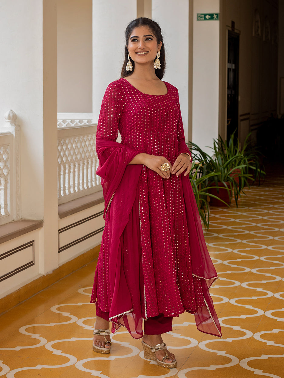 SEQUIN EMBROIDERED ANARKALI KURTA WITH PANT AND DUPATTA
