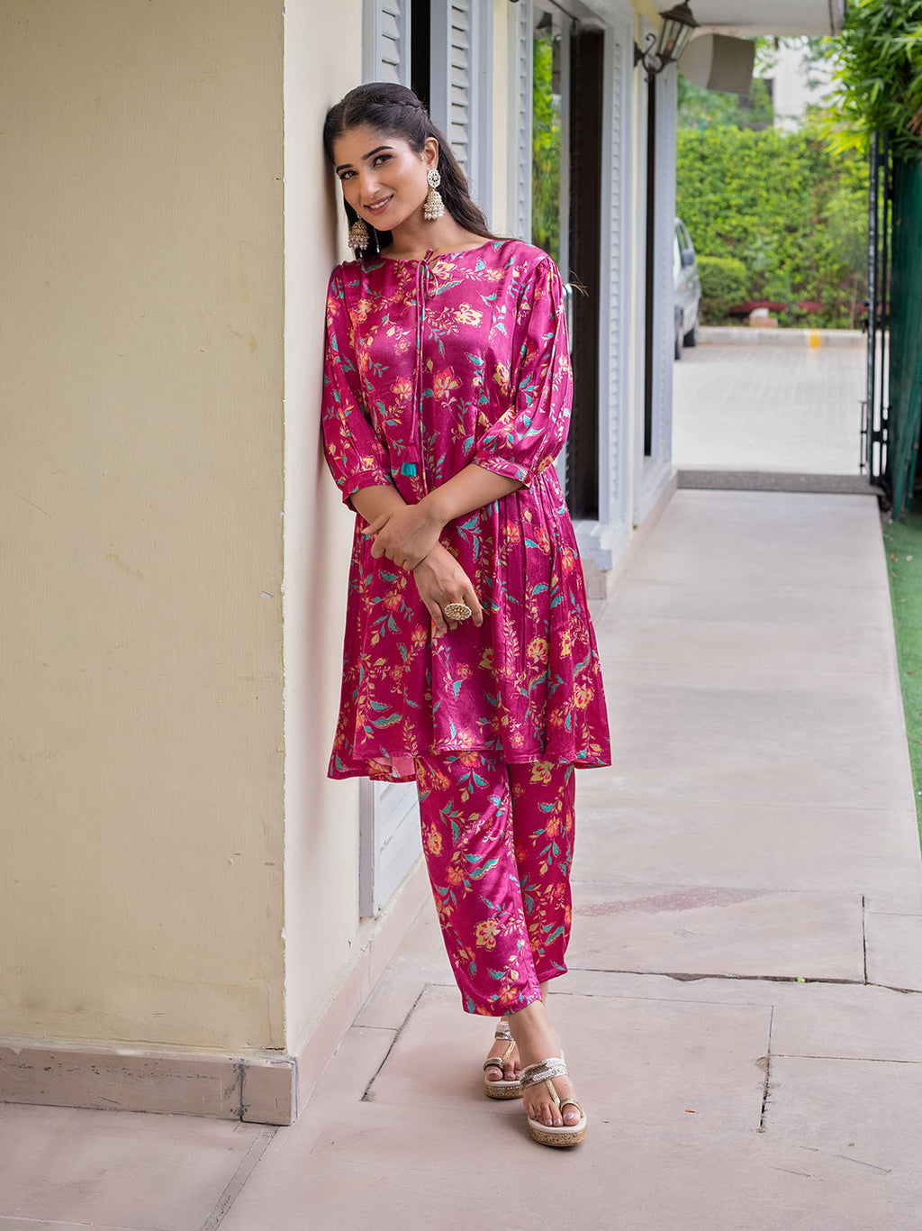 PINK SATIN CO-ORD SET WITH DIGITALLY PRINTED FLORAL JAAL