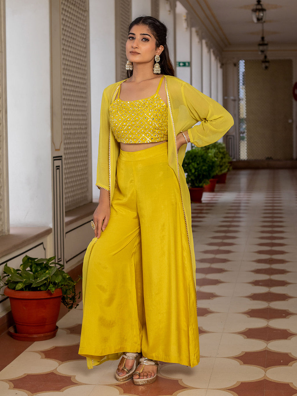 MUSTARD CO-ORD SET FOR WOMEN WITH MIRROR WORK