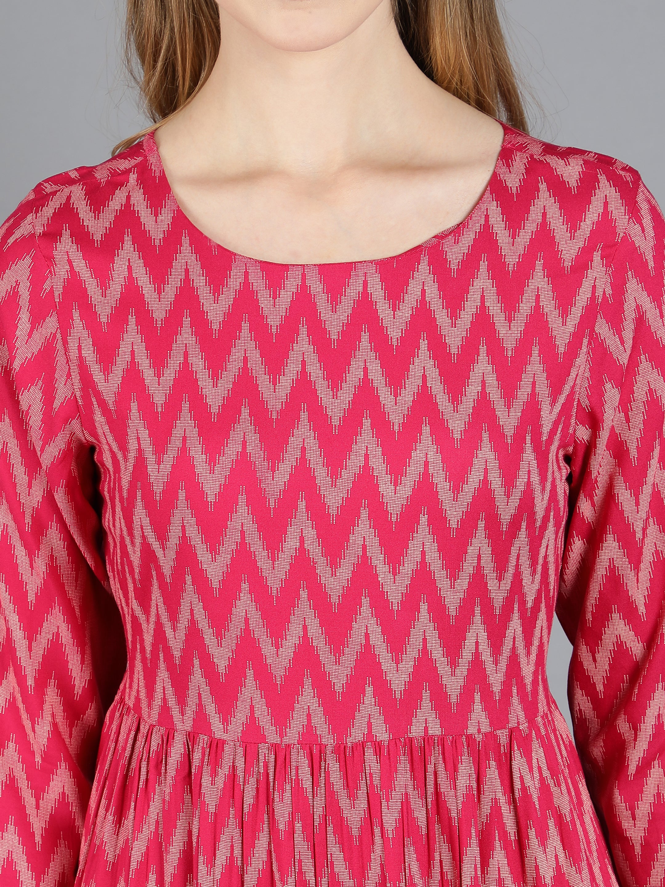 Pink Viscose Printed Tiered Dress