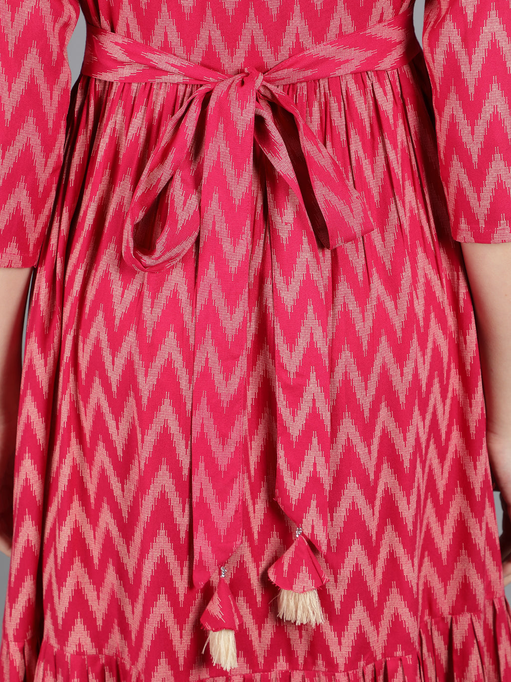 Pink Viscose Printed Tiered Dress