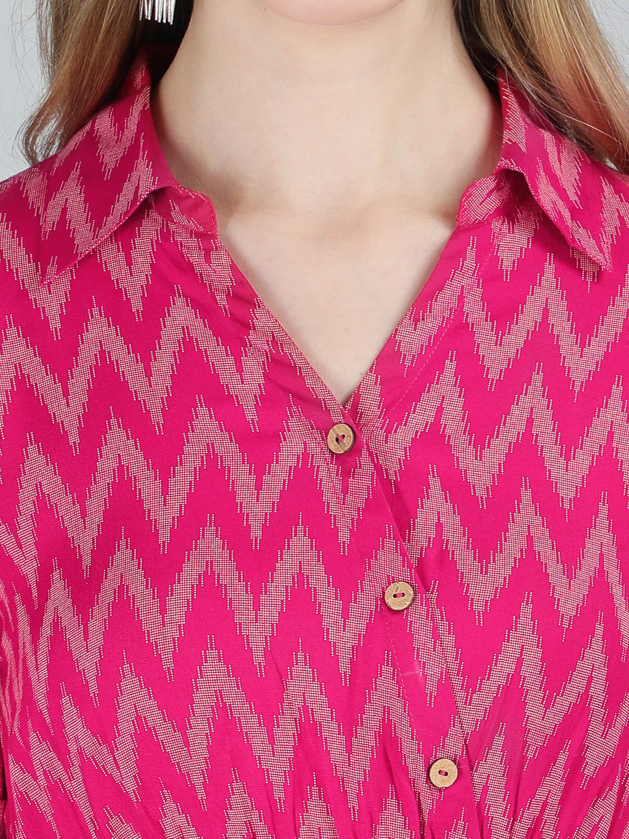 Pink Viscose Printed Flared Dress