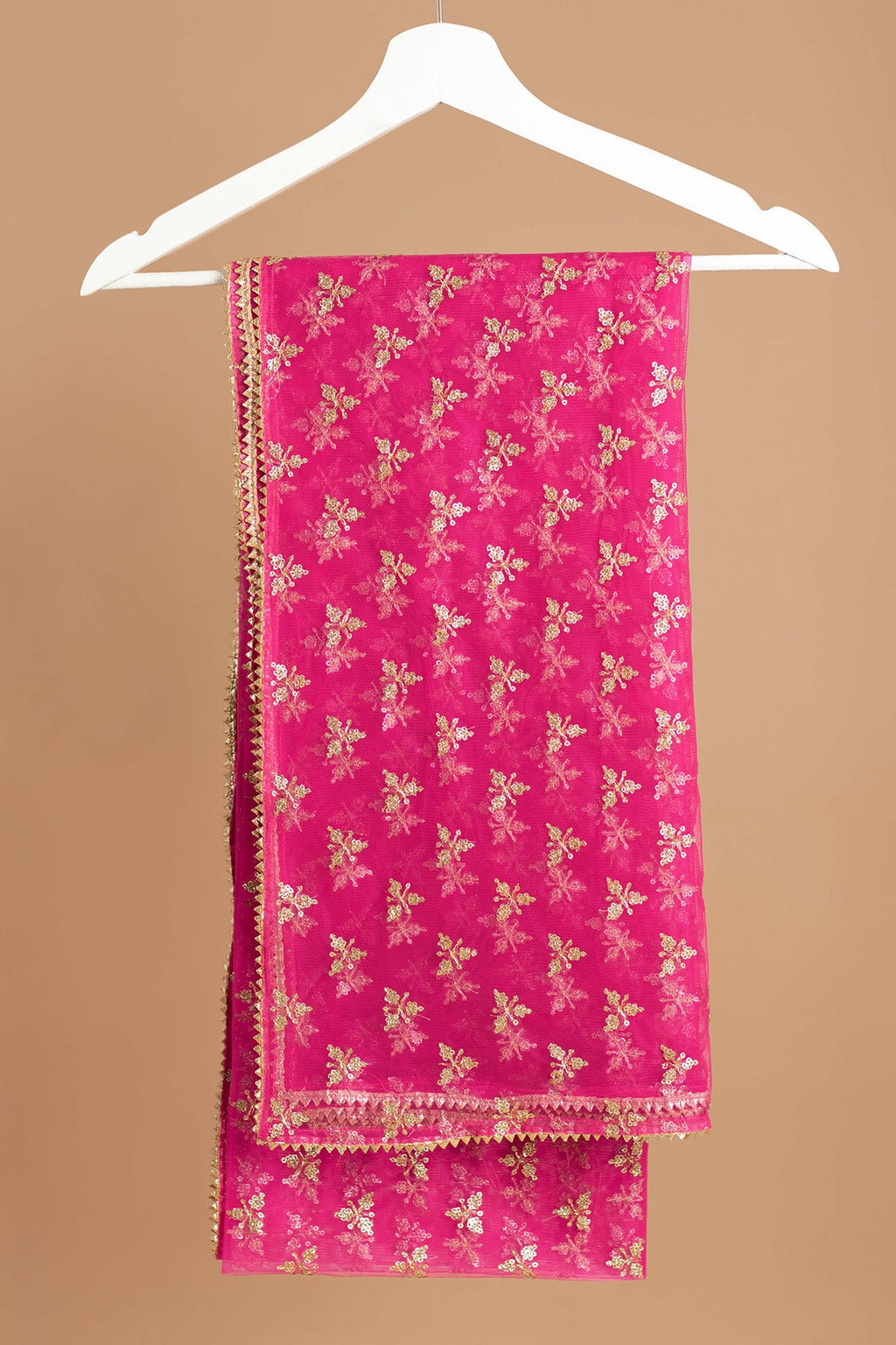 Magenta & Gold-Toned Ethnic Motifs Embroidered Dupatta