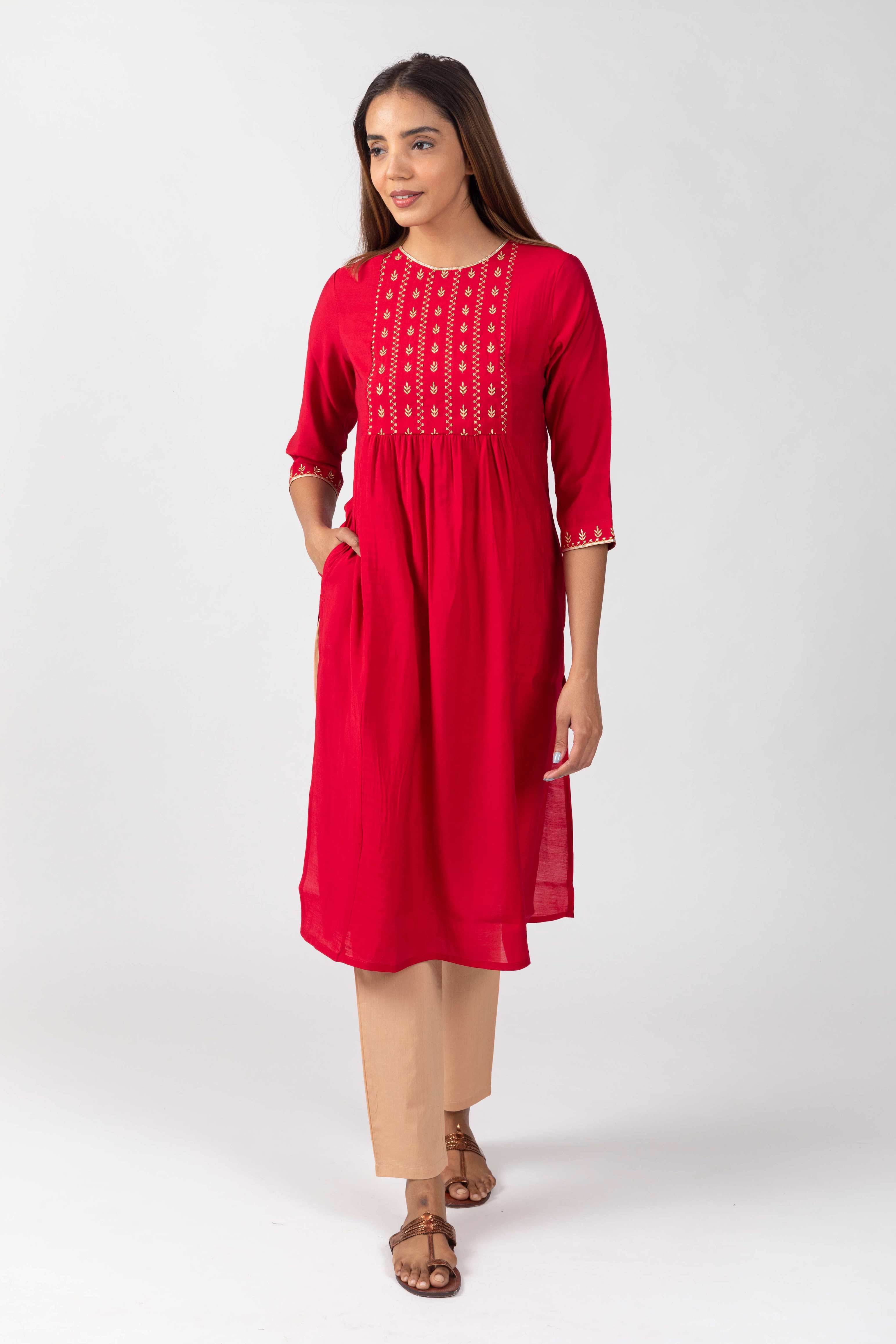 Stunning Pink Embroidered Yoke Kurta