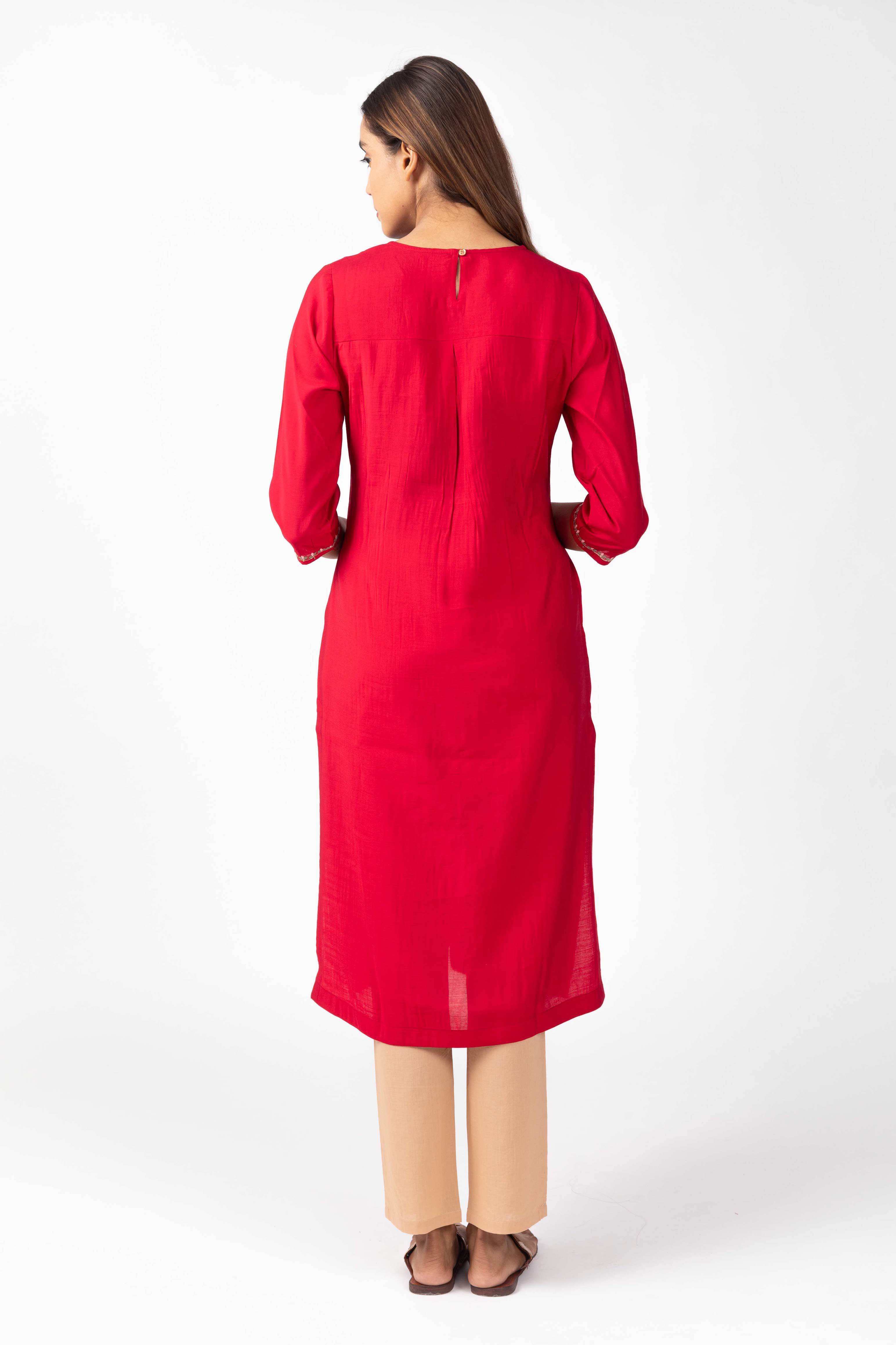 Stunning Pink Embroidered Yoke Kurta