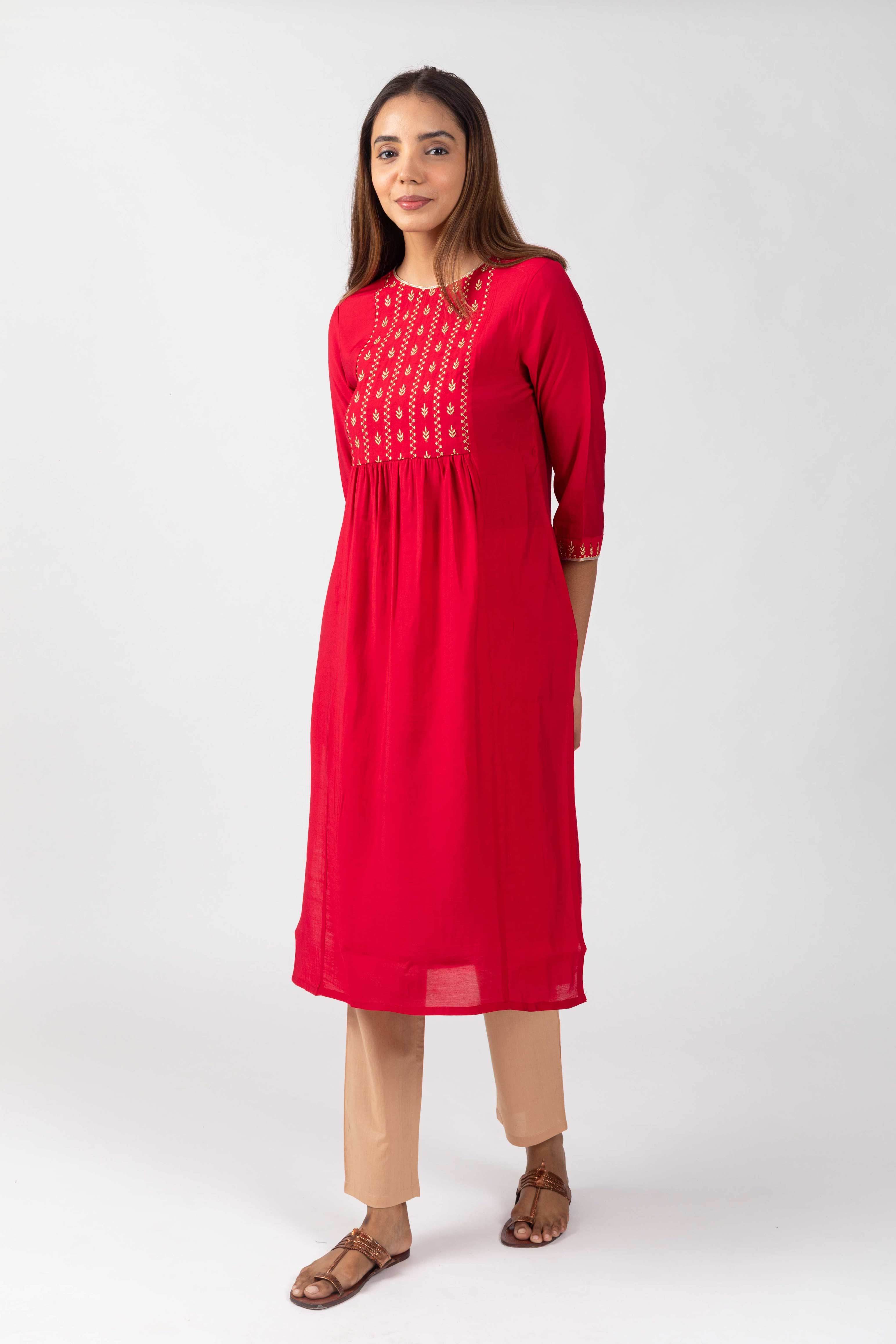 Stunning Pink Embroidered Yoke Kurta