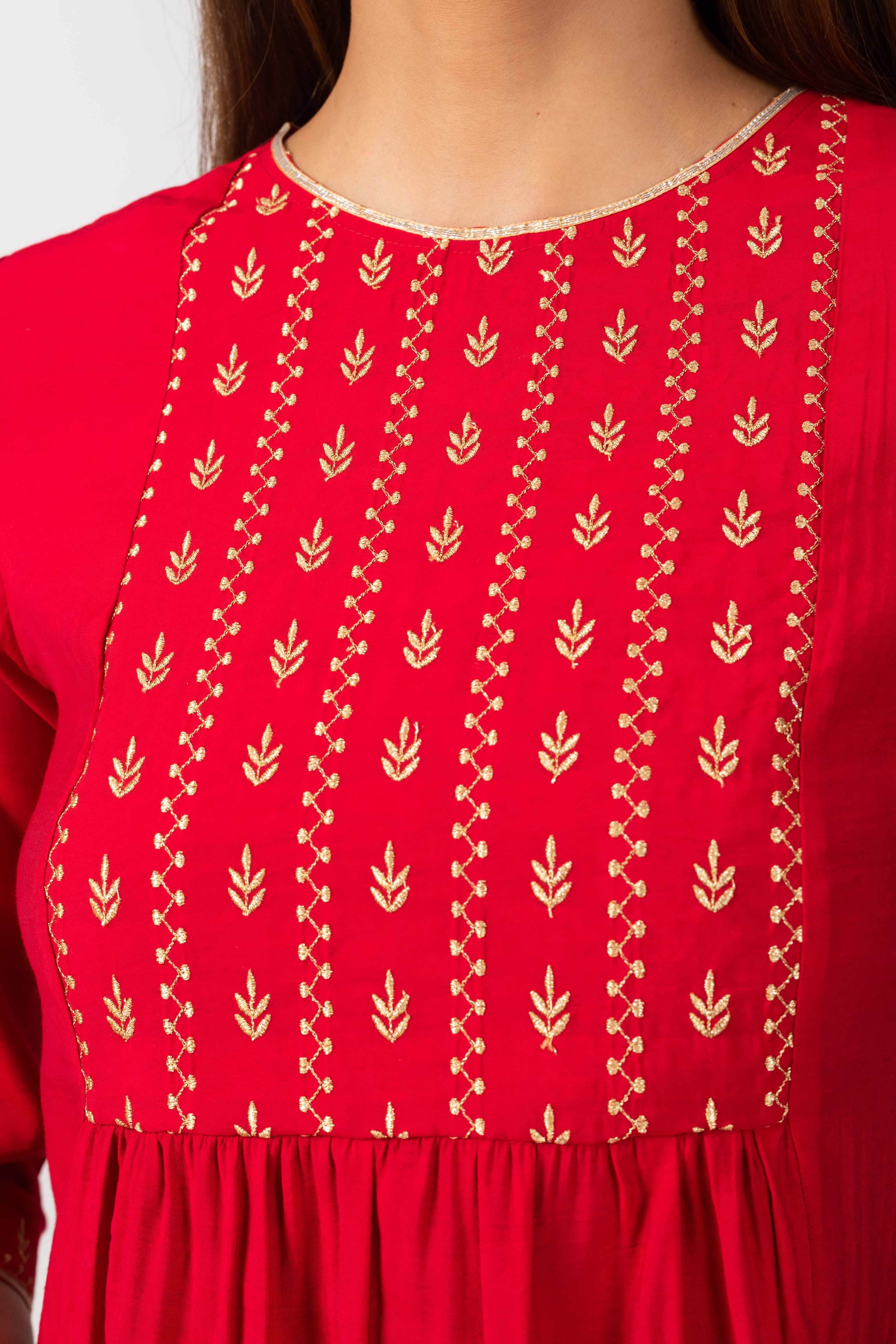 Stunning Pink Embroidered Yoke Kurta