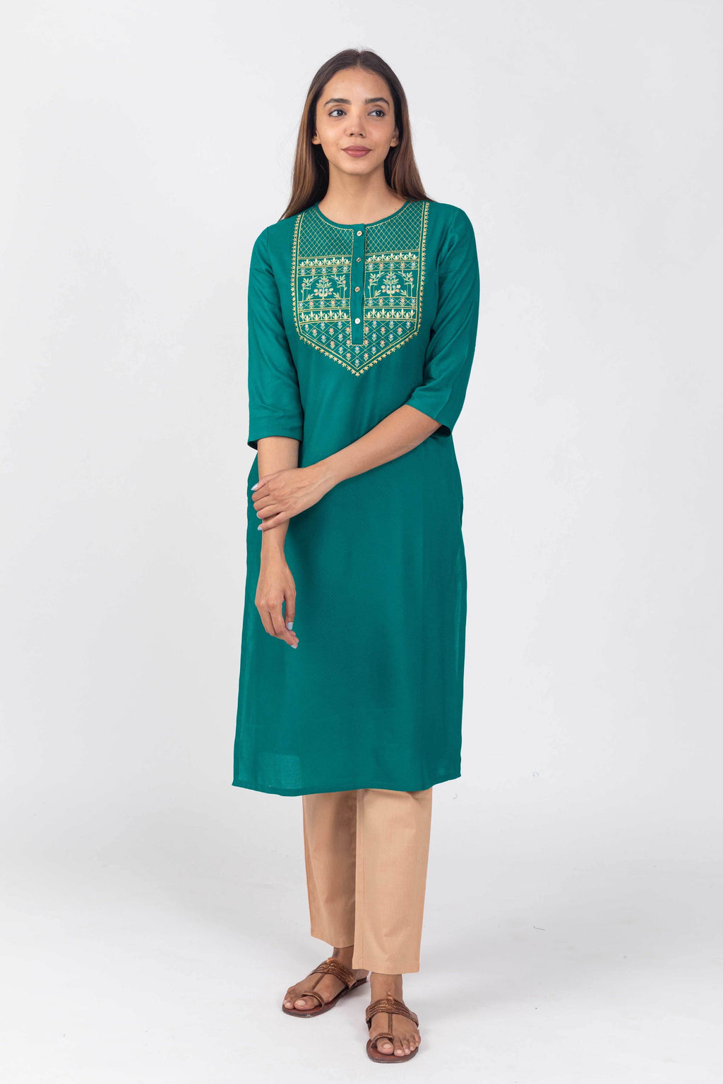 Enchanting Green Embroidered Yoke Kurta