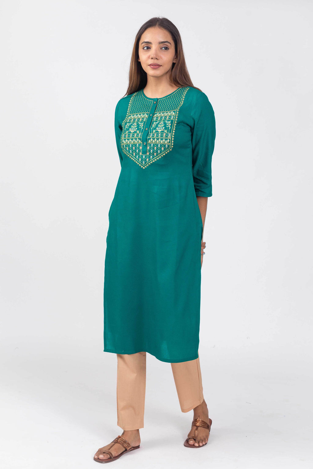 Enchanting Green Embroidered Yoke Kurta