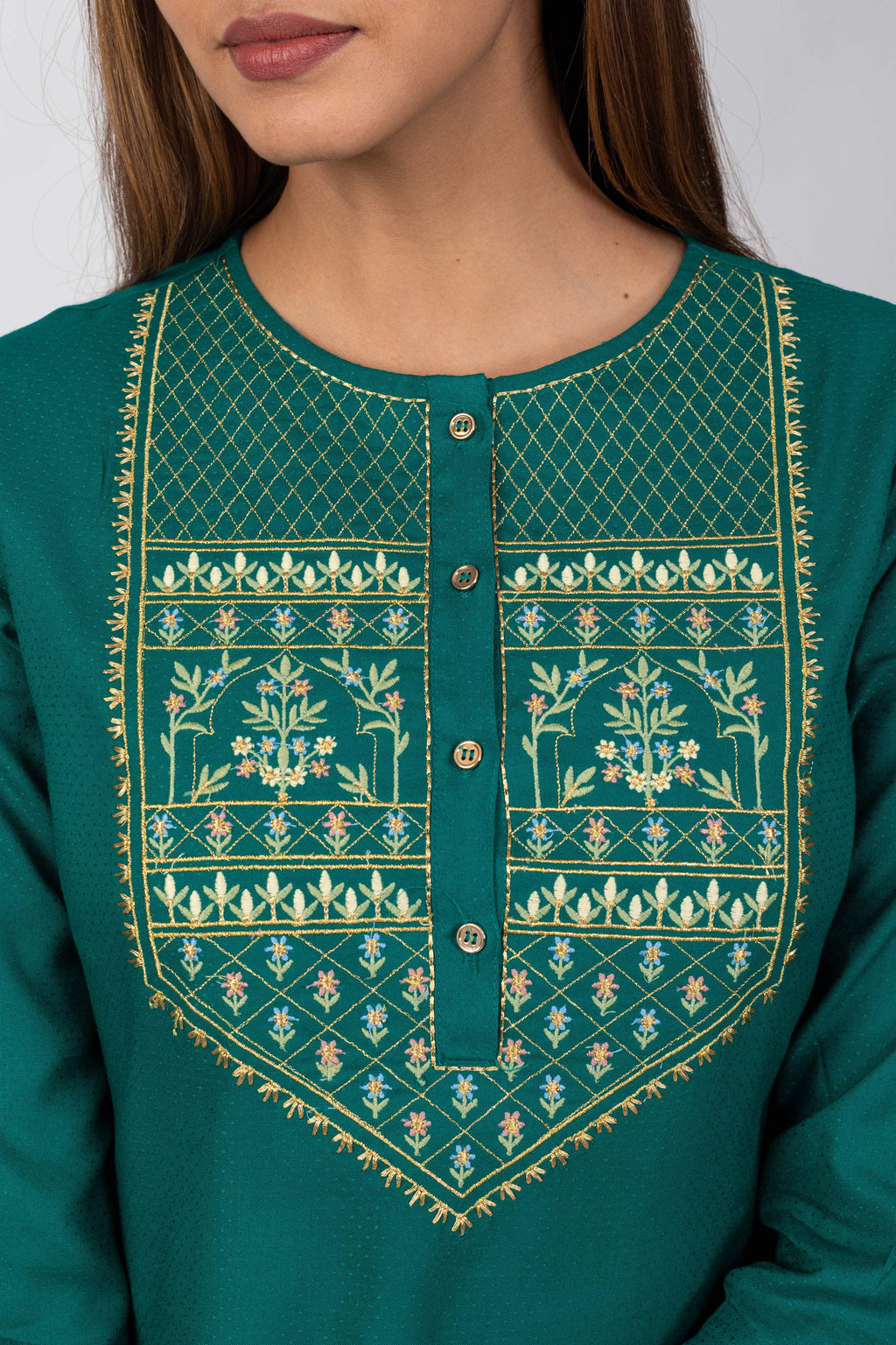 Enchanting Green Embroidered Yoke Kurta