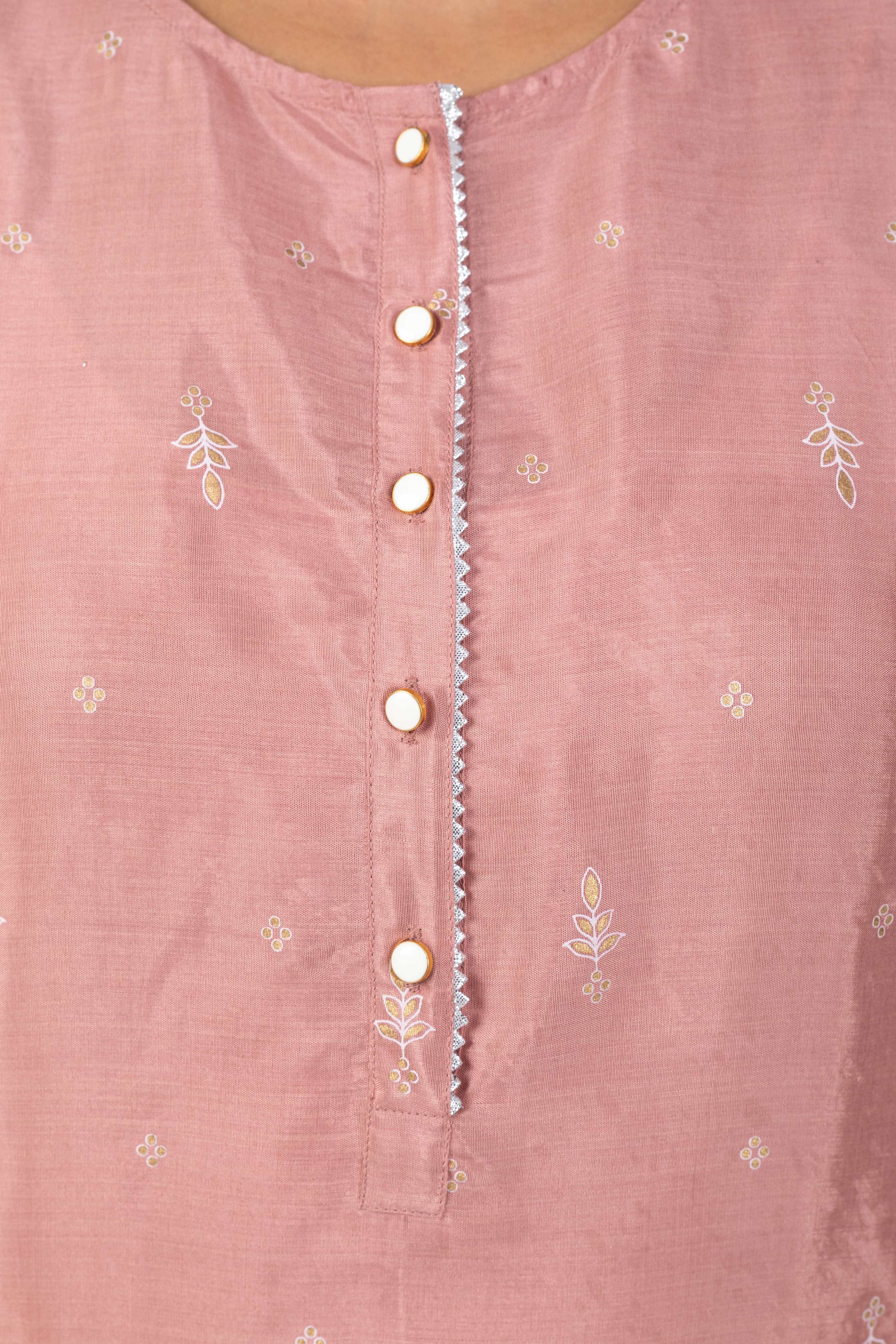 Peach Shantun Kurta with Gold Print