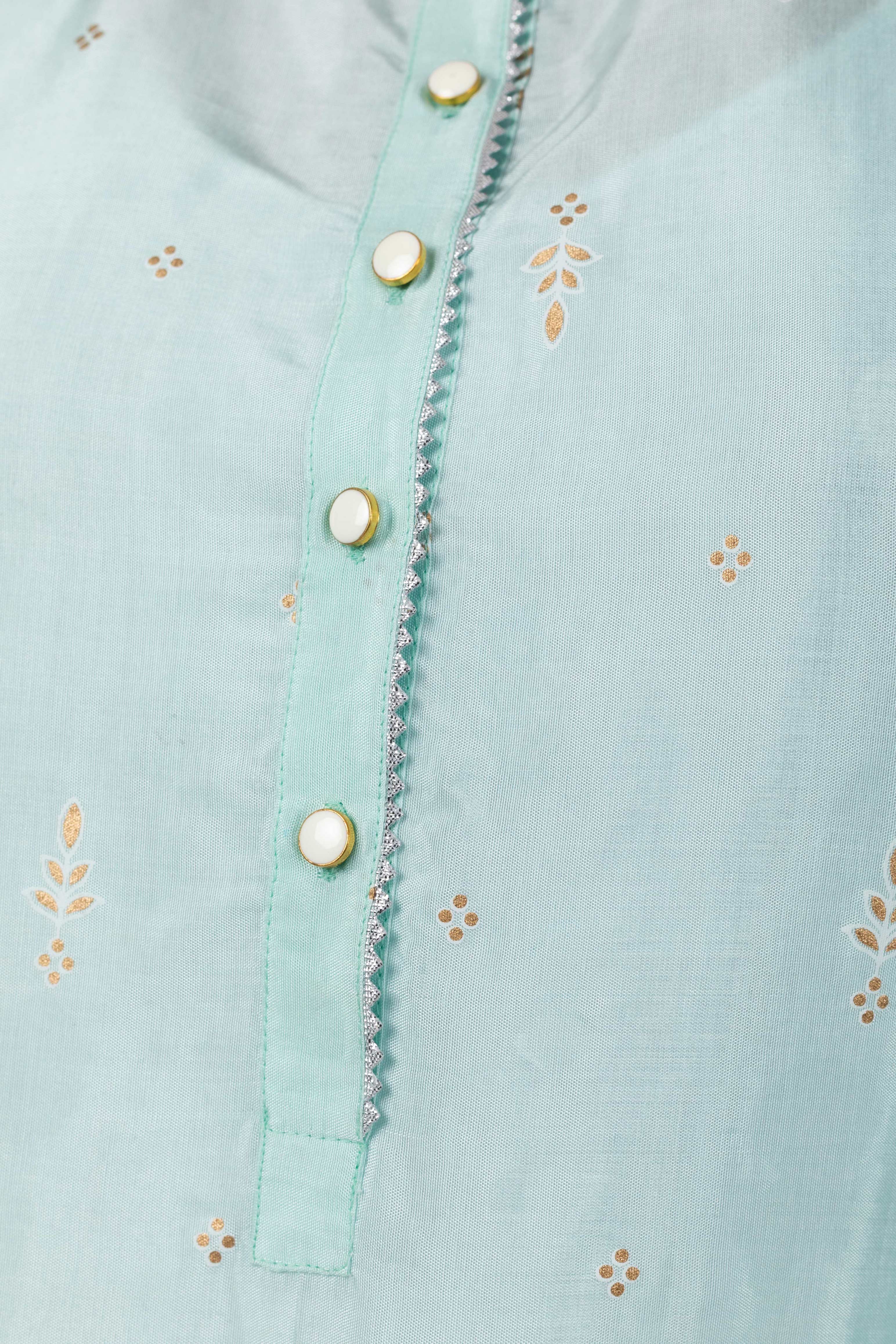 Golden Print on Blue Shantung Kurta