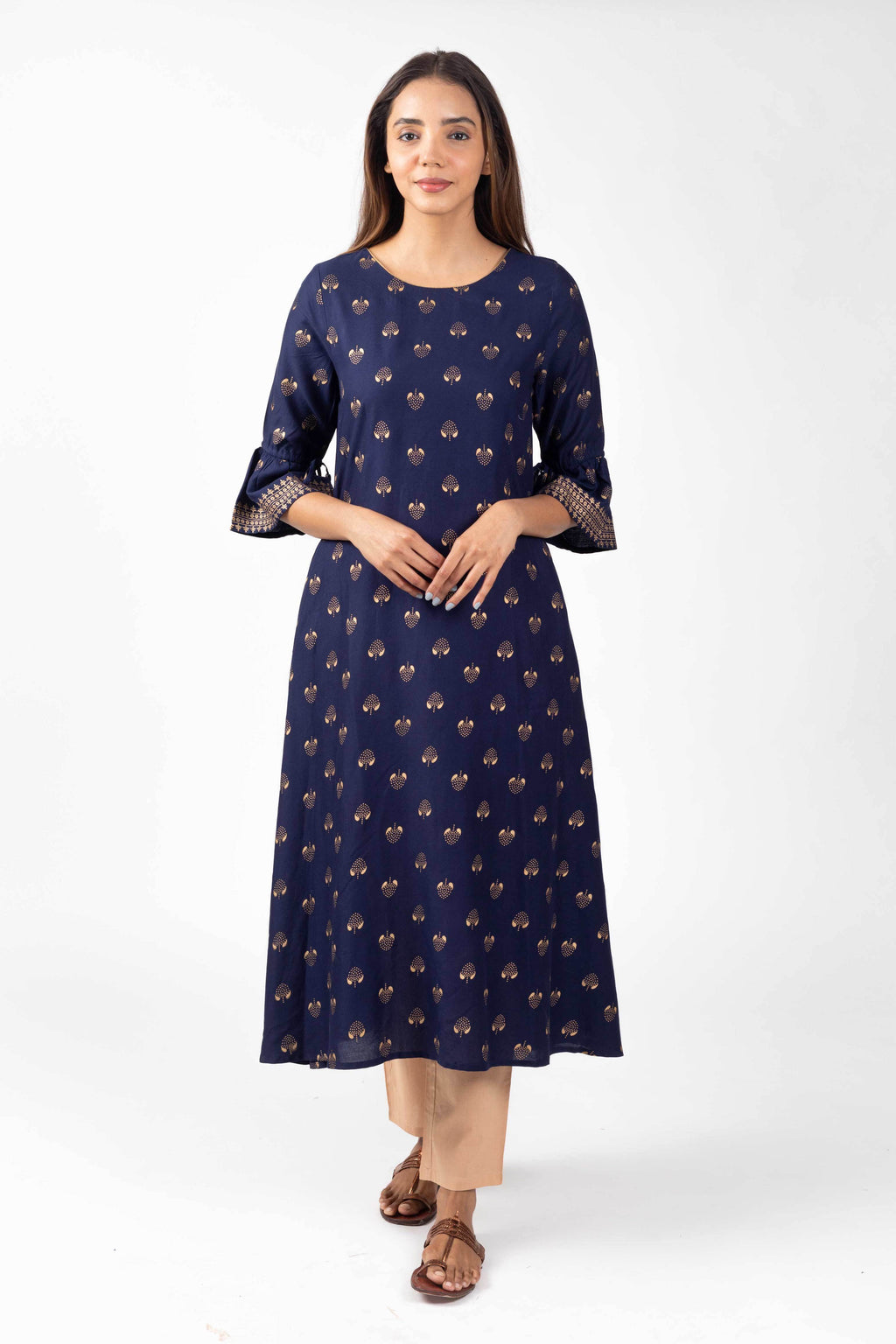 Printed Kurta with Drawstring sleeves