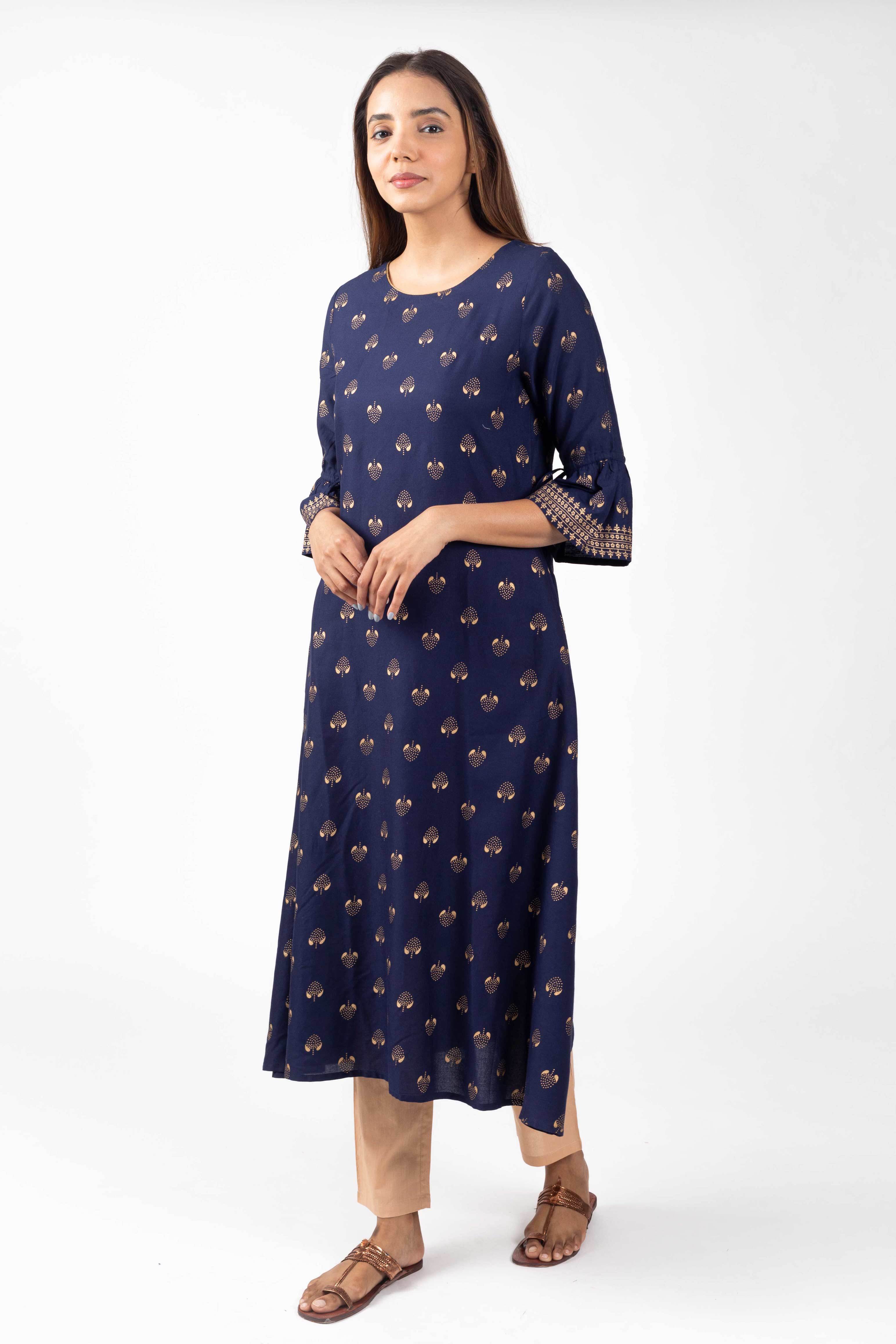 Printed Kurta with Drawstring sleeves
