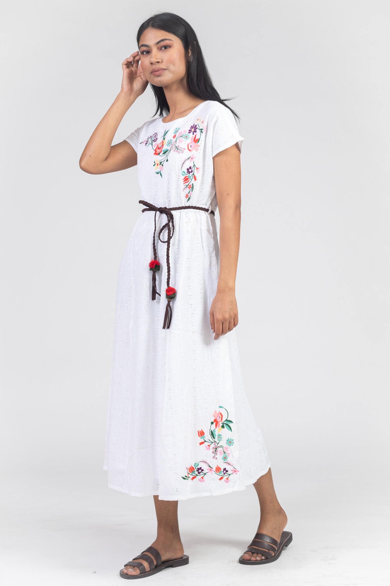 Womens Solid Dress with Embroidery