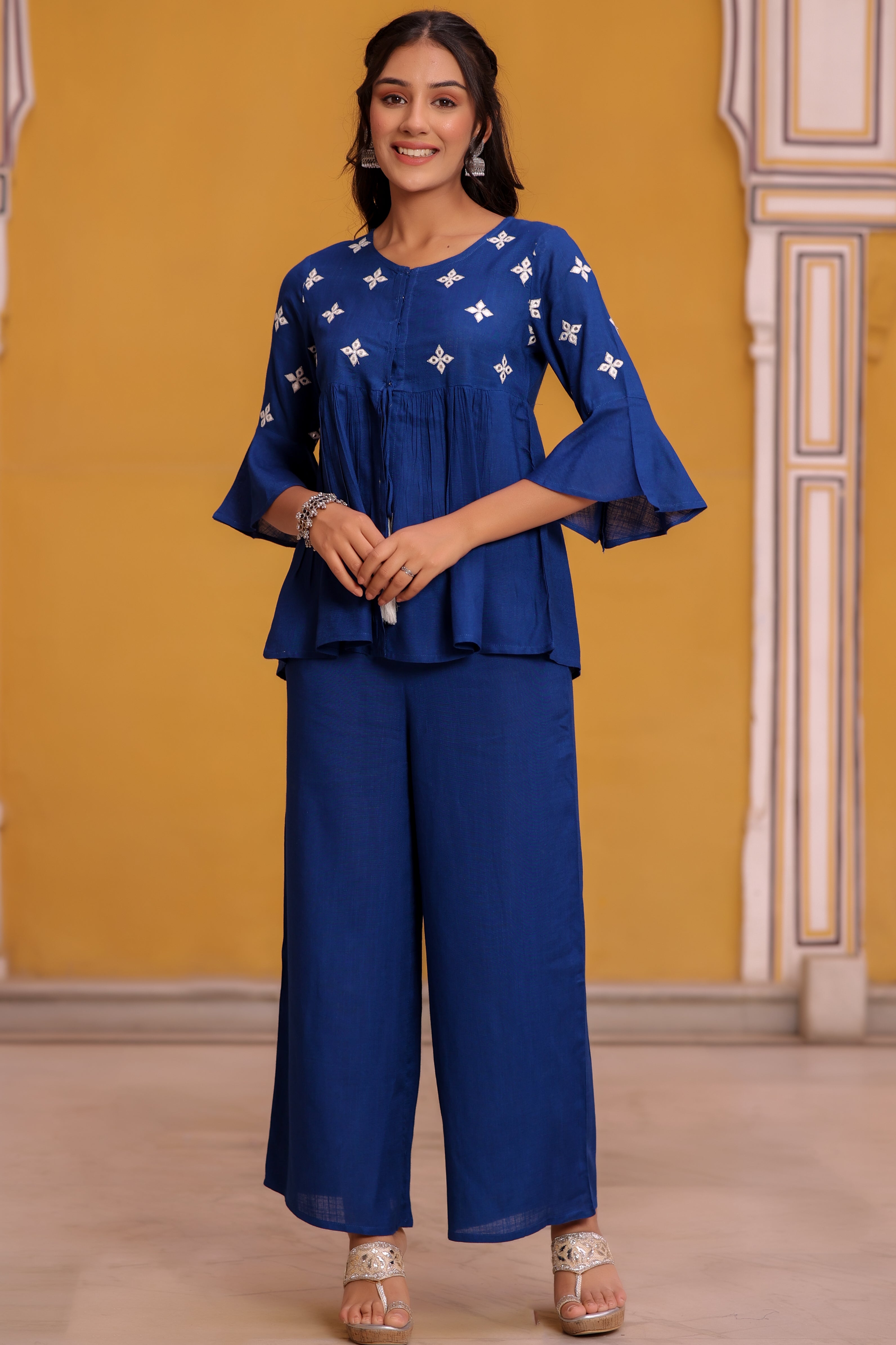 Blue Viscose Embroidered CO ORD SETS