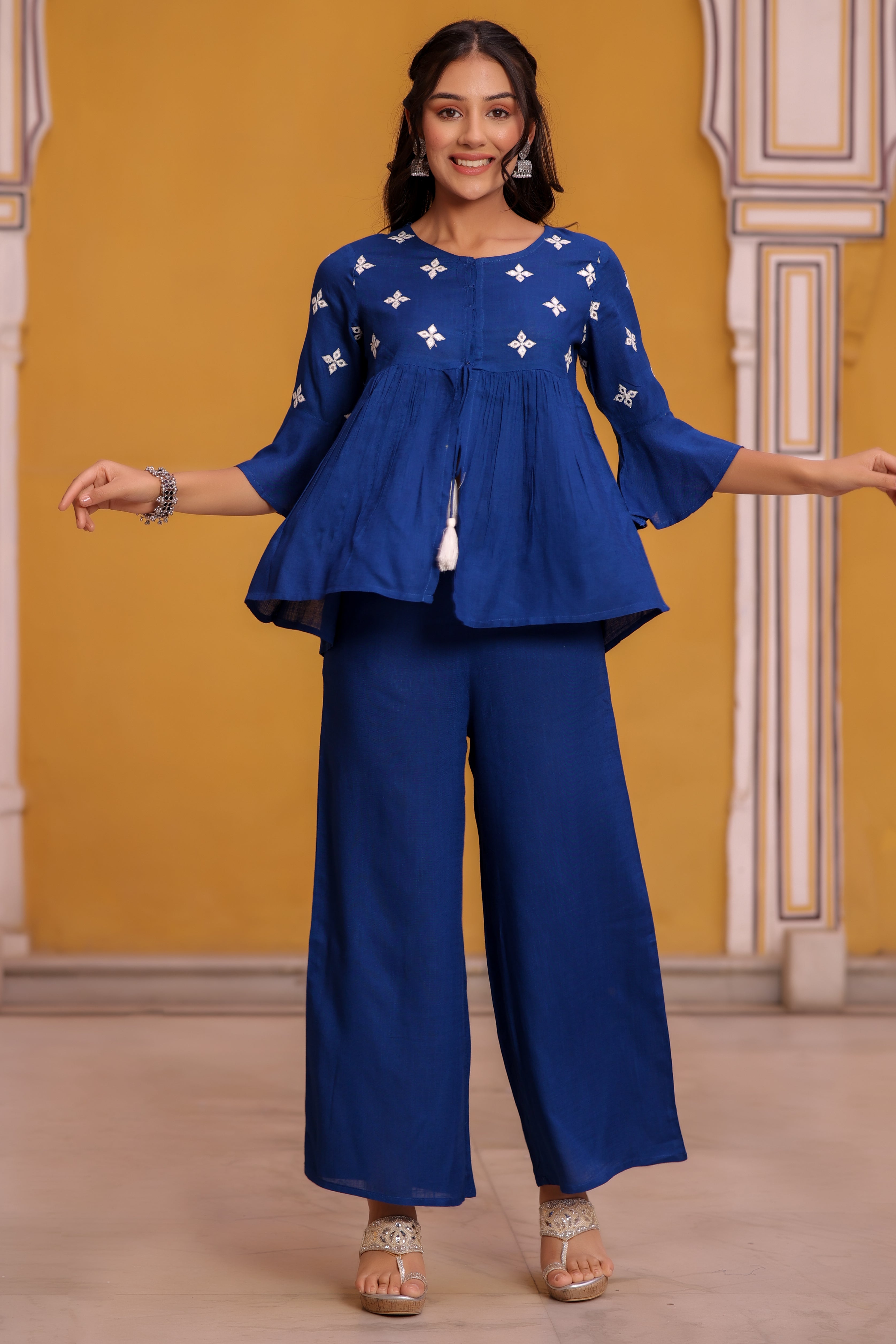 Blue Viscose Embroidered CO ORD SETS