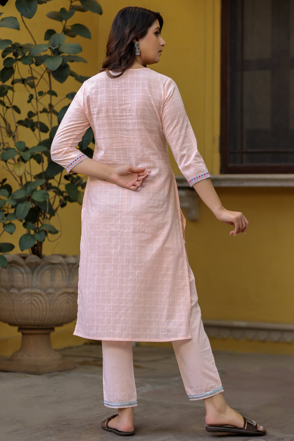 Pink Viscose Embroidered Straight Kurta With Pant