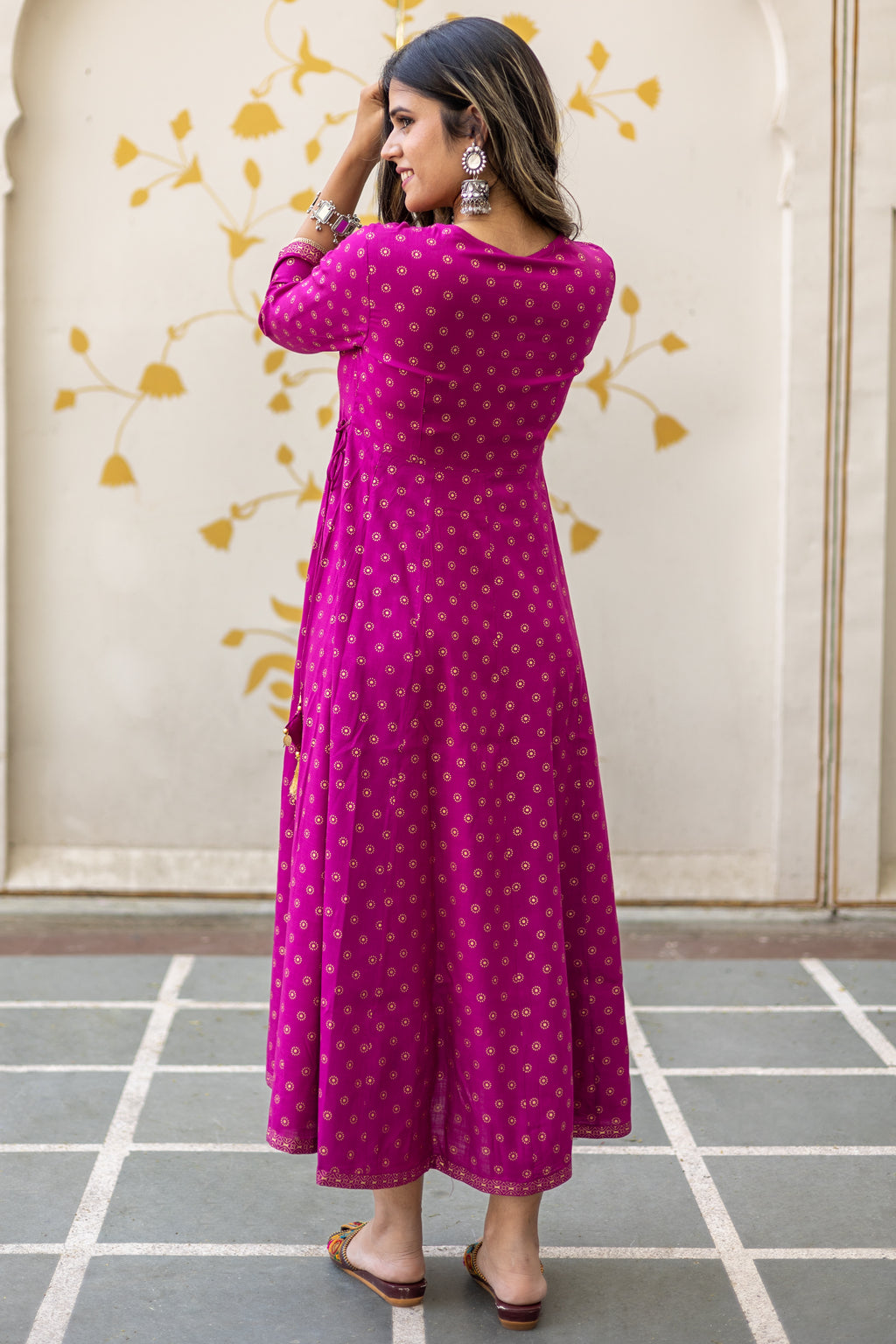 Pink Viscose Printed Flared Dress