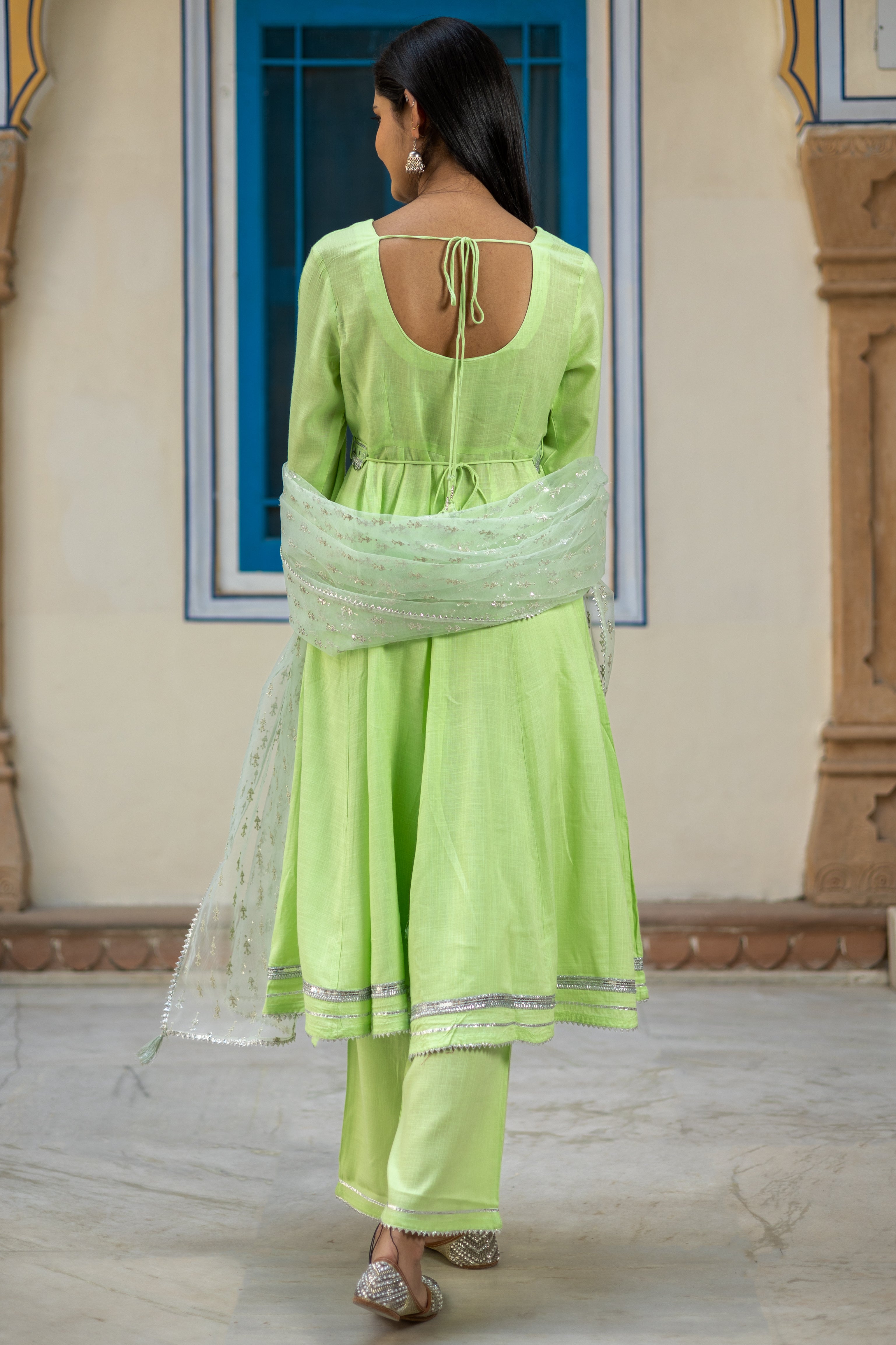embroidered-anarkali-kurti-set-in-rayon-slub-with-round-neck-embellished-belt-at-waist-and-embroidered-quarter-sleeves-paired-with-straight-pant-and-sequin-dupatta