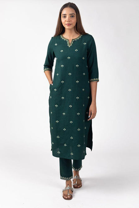 Green Rayon Flex  All over Embroidered Kurta Set with Pallazo