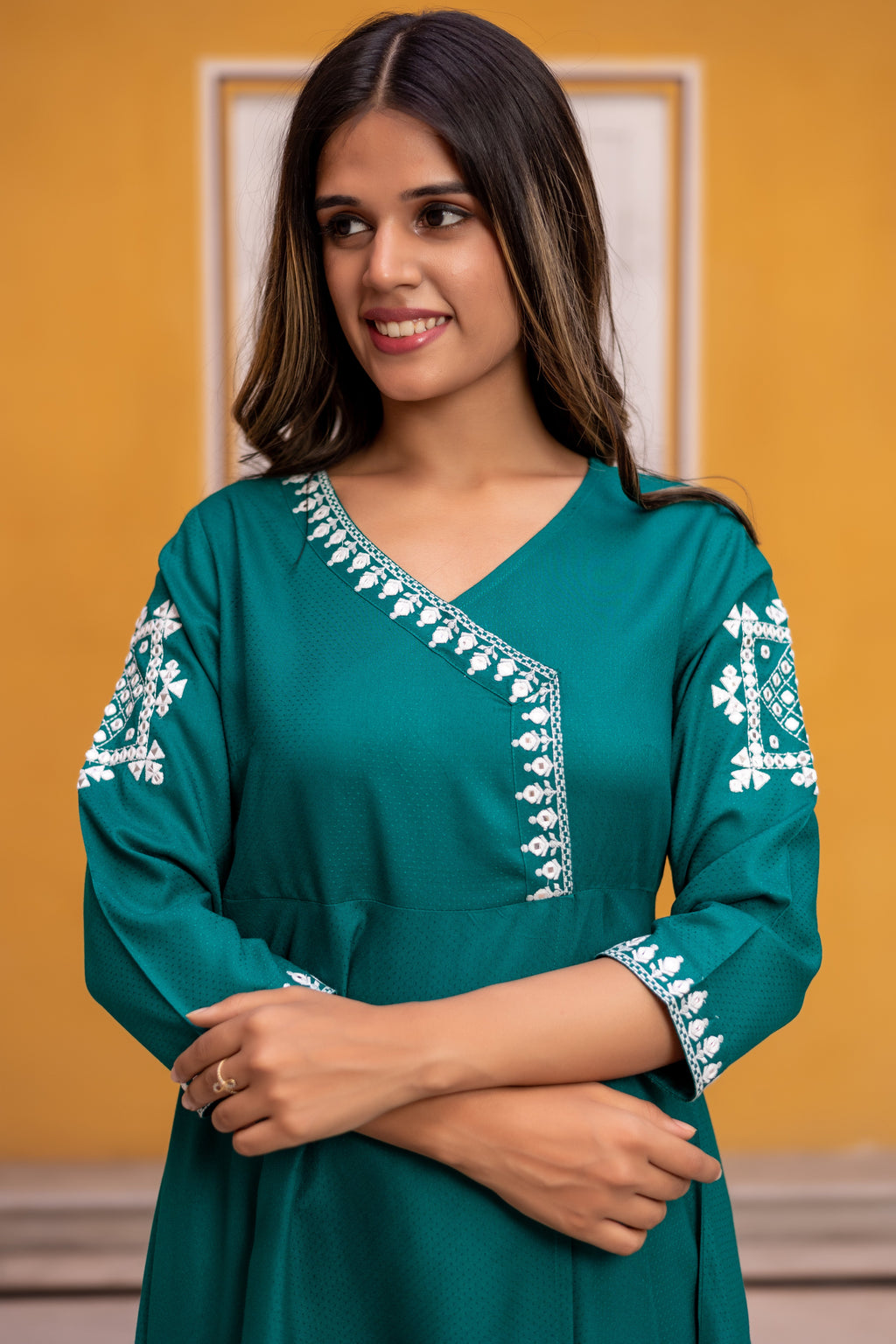 Rayon flared Teal Green Kurta Set