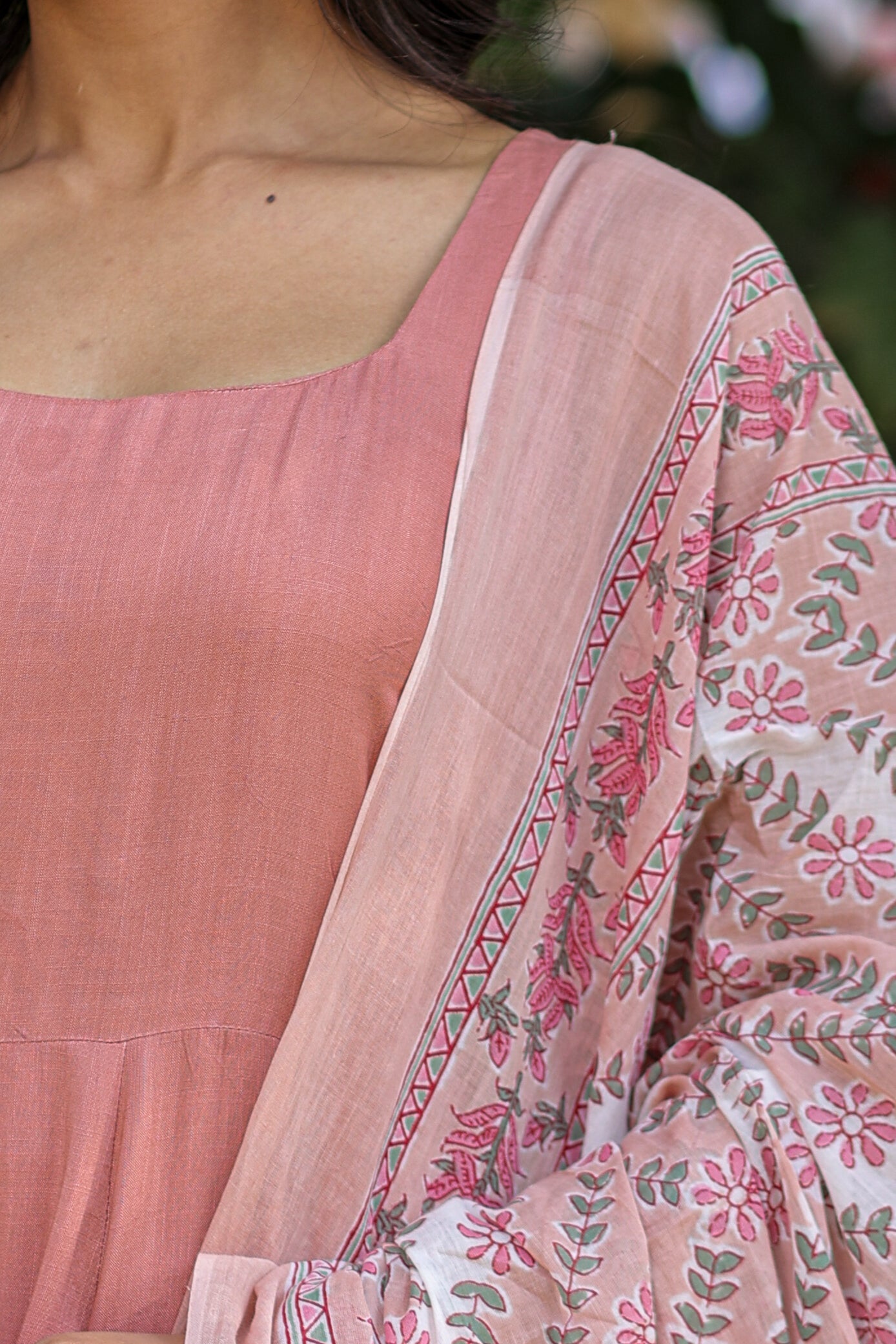 Rayon Flared Round neck Peach Kurta Set