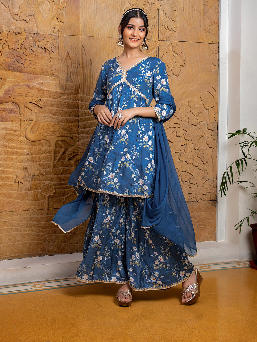 BLUE DIGITAL PRINTED SHARARA SET