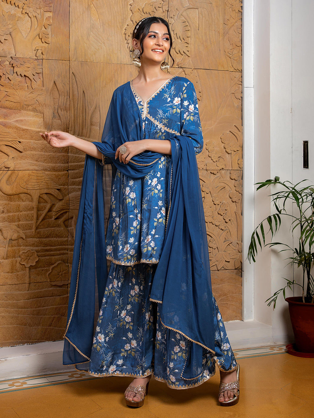 BLUE DIGITAL PRINTED SHARARA SET